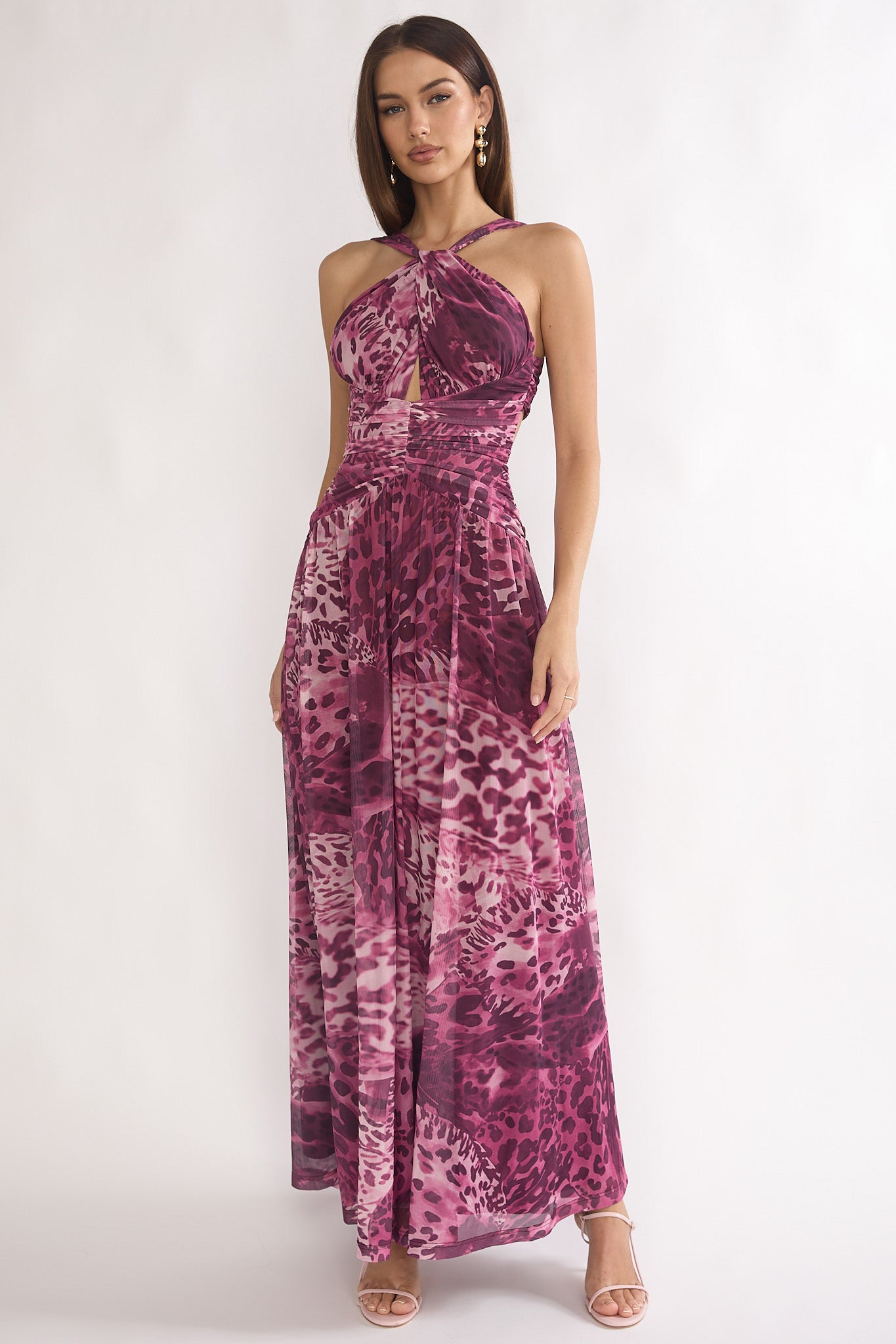 Pirelle Cut-Out Back Maxi Dress Leopard Purple by Selfie Leslie Australia