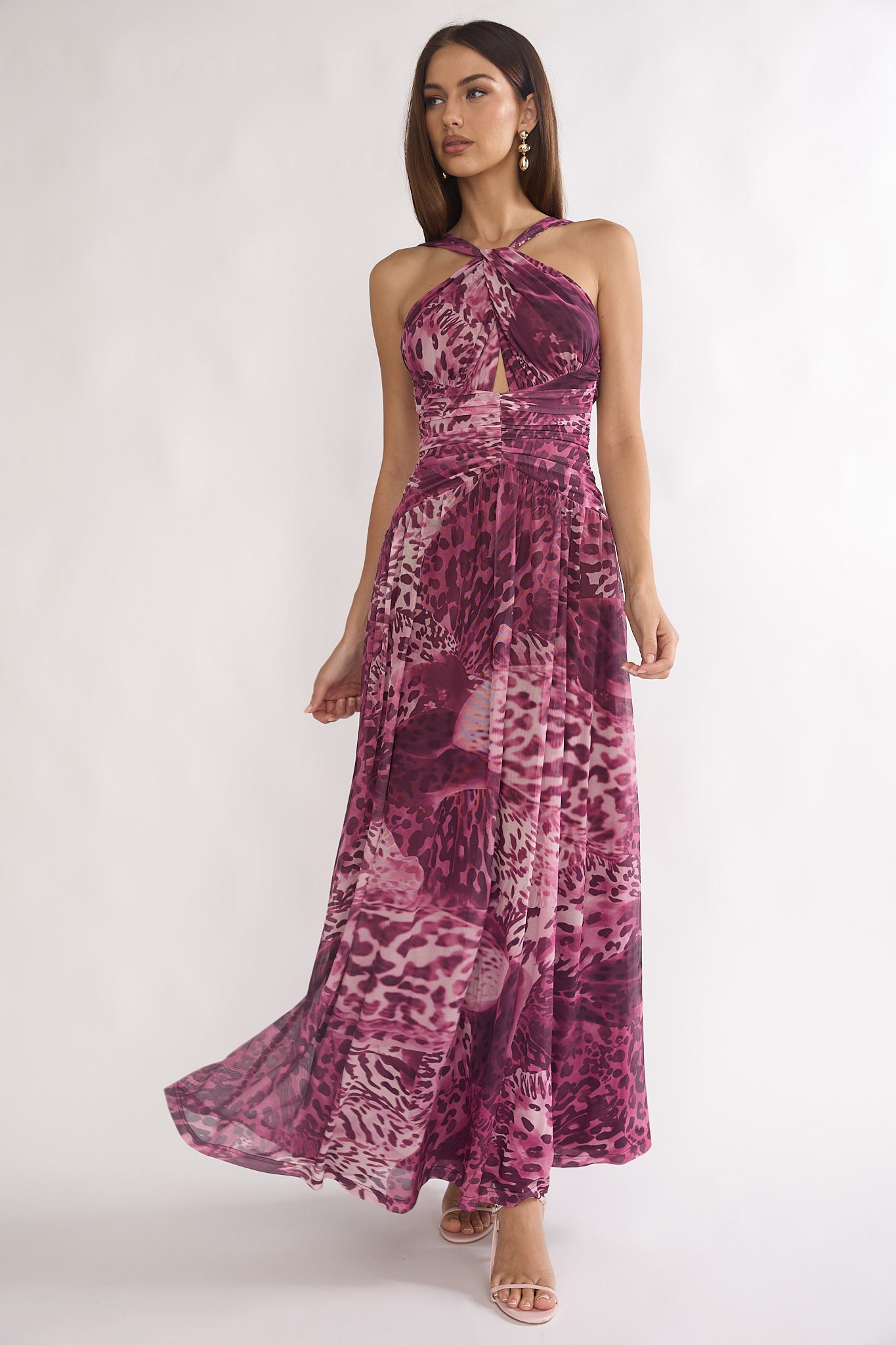 Pirelle Cut-Out Back Maxi Dress Leopard Purple by Selfie Leslie Australia