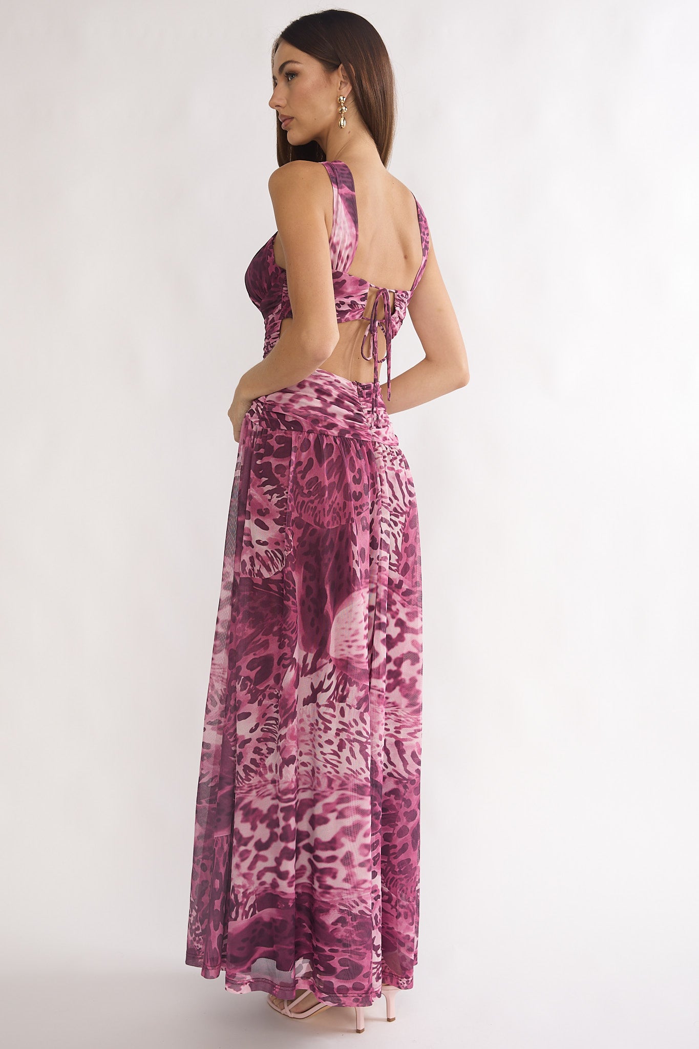 Pirelle Cut-Out Back Maxi Dress Leopard Purple by Selfie Leslie Australia