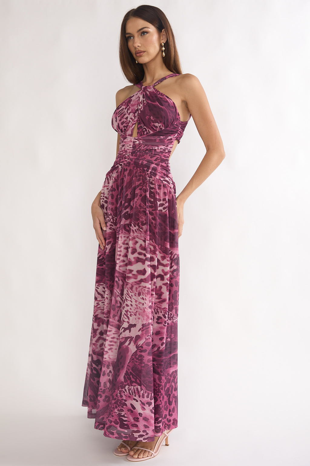 Pirelle Cut-Out Back Maxi Dress Leopard Purple by Selfie Leslie Australia