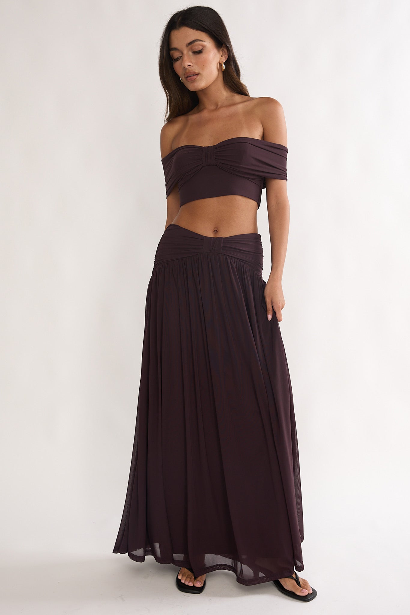 Farela Ruched Waist Maxi Skirt Coffee by Selfie Leslie Australia