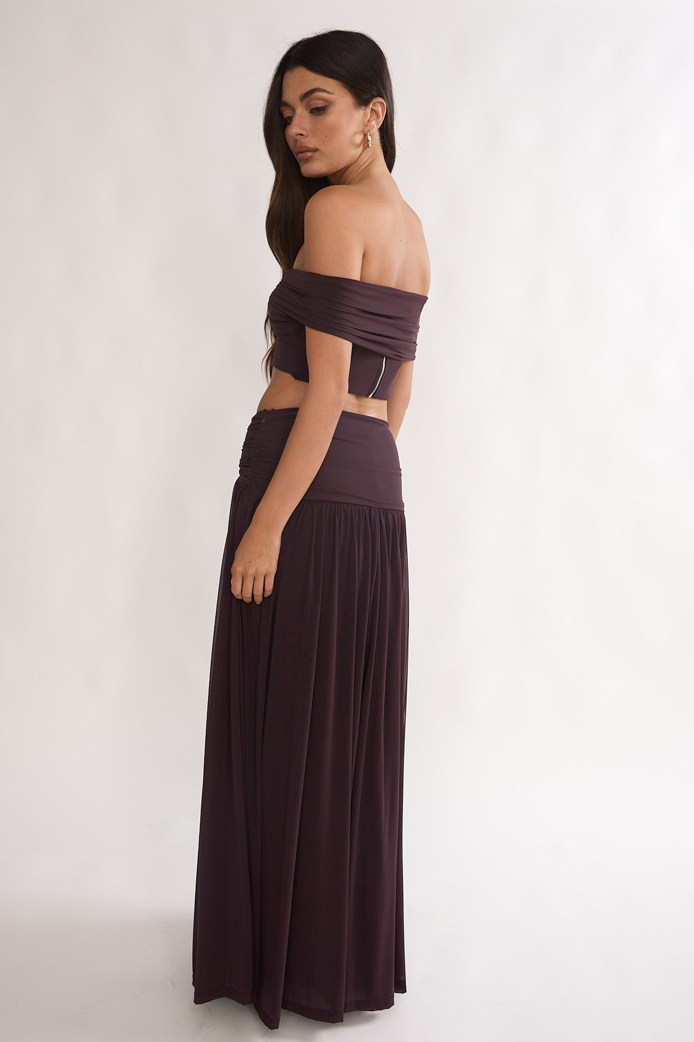 Farela Ruched Waist Maxi Skirt Coffee by Selfie Leslie Australia
