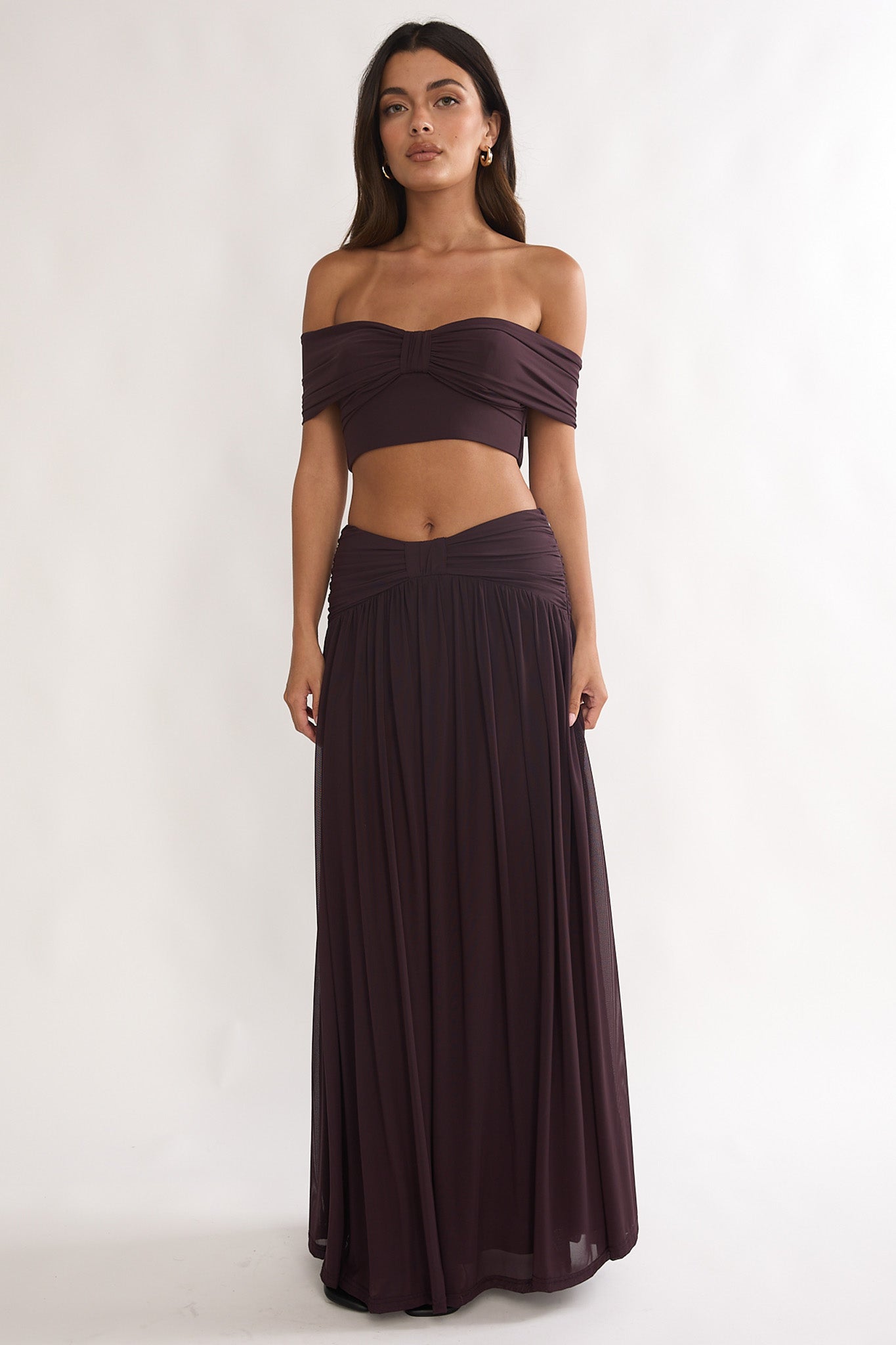 Farela Ruched Waist Maxi Skirt Coffee by Selfie Leslie Australia