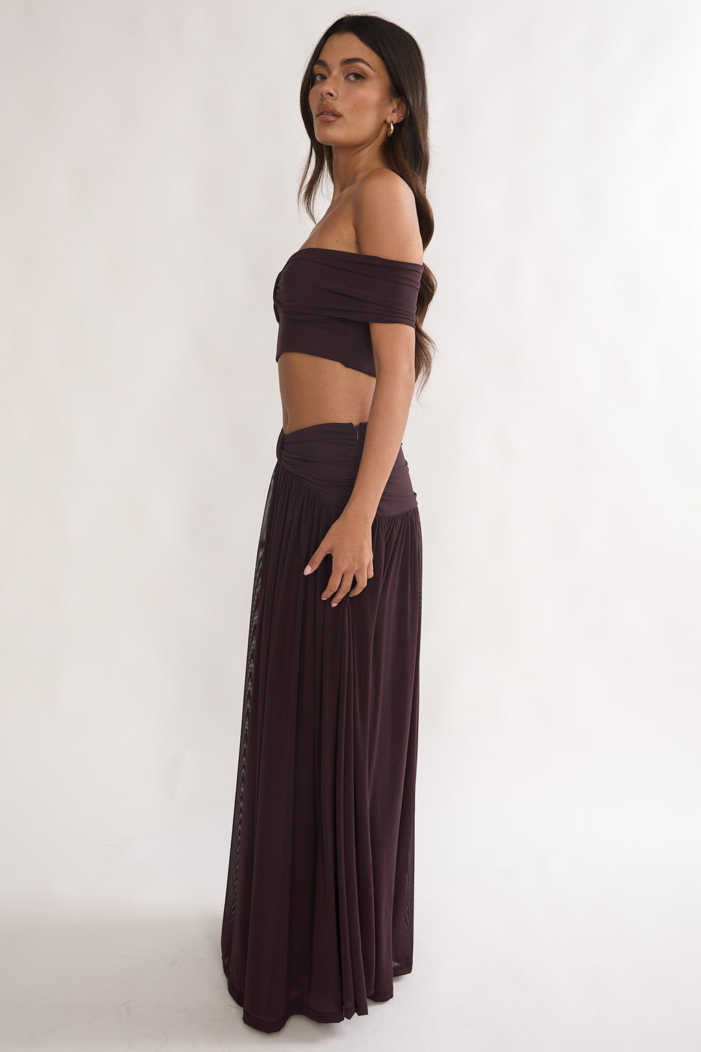 Farela Ruched Waist Maxi Skirt Coffee by Selfie Leslie Australia