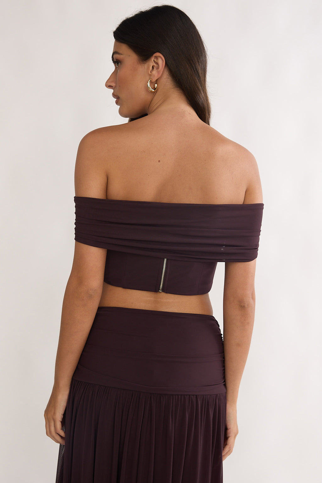 Farela Off-Shoulder Crop Top Coffee by Selfie Leslie Australia