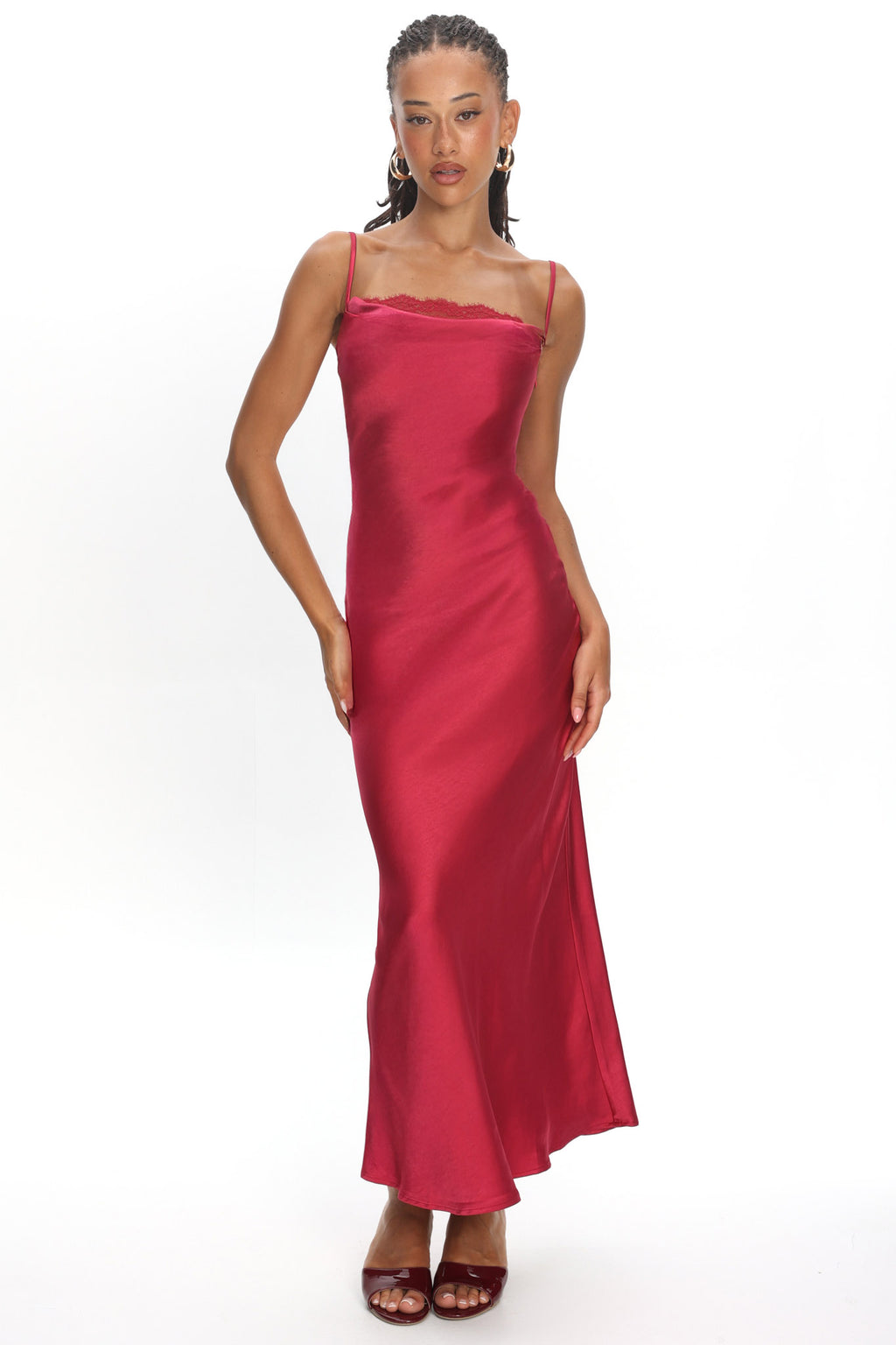 Yvaine Lace Cowl Bust Maxi Dress Wine by Selfie Leslie Australia
