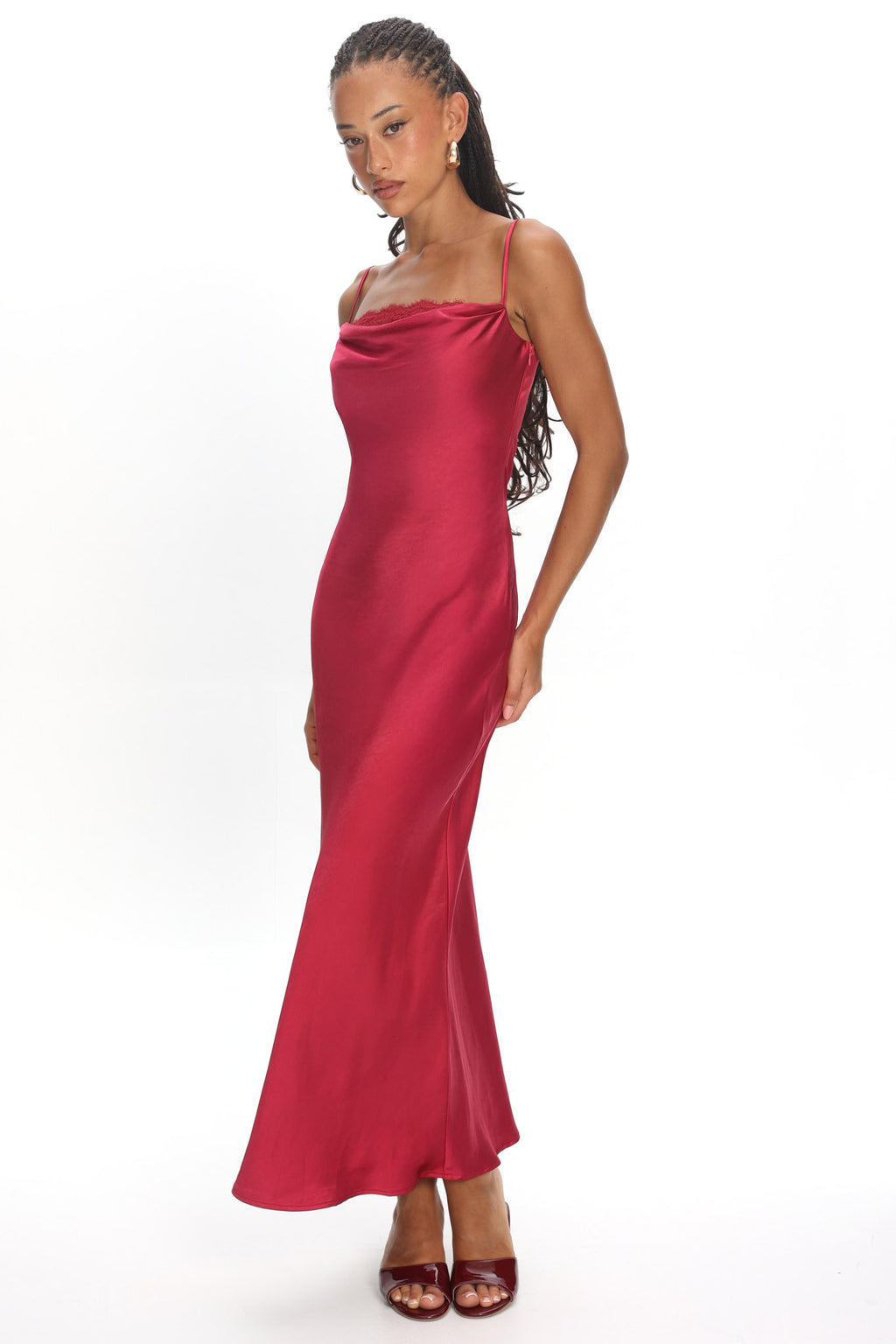 Yvaine Lace Cowl Bust Maxi Dress Wine by Selfie Leslie Australia
