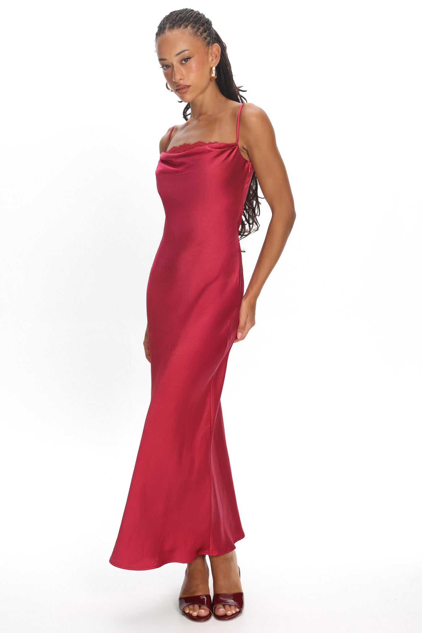 Yvaine Lace Cowl Bust Maxi Dress Wine by Selfie Leslie Australia