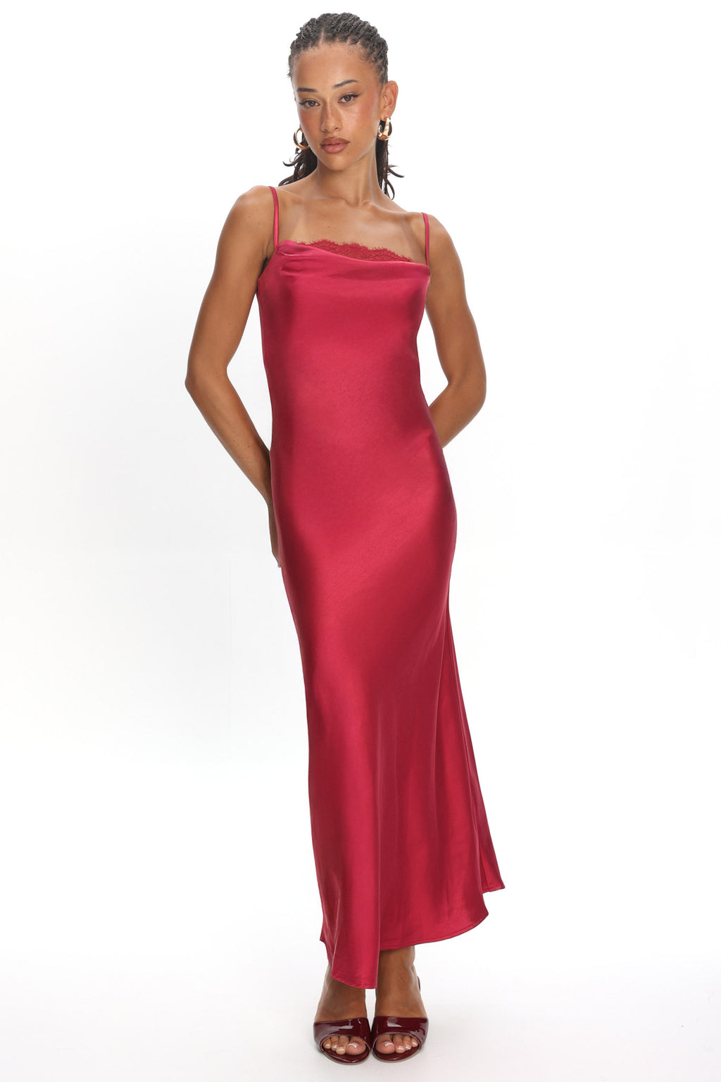 Yvaine Lace Cowl Bust Maxi Dress Wine by Selfie Leslie Australia