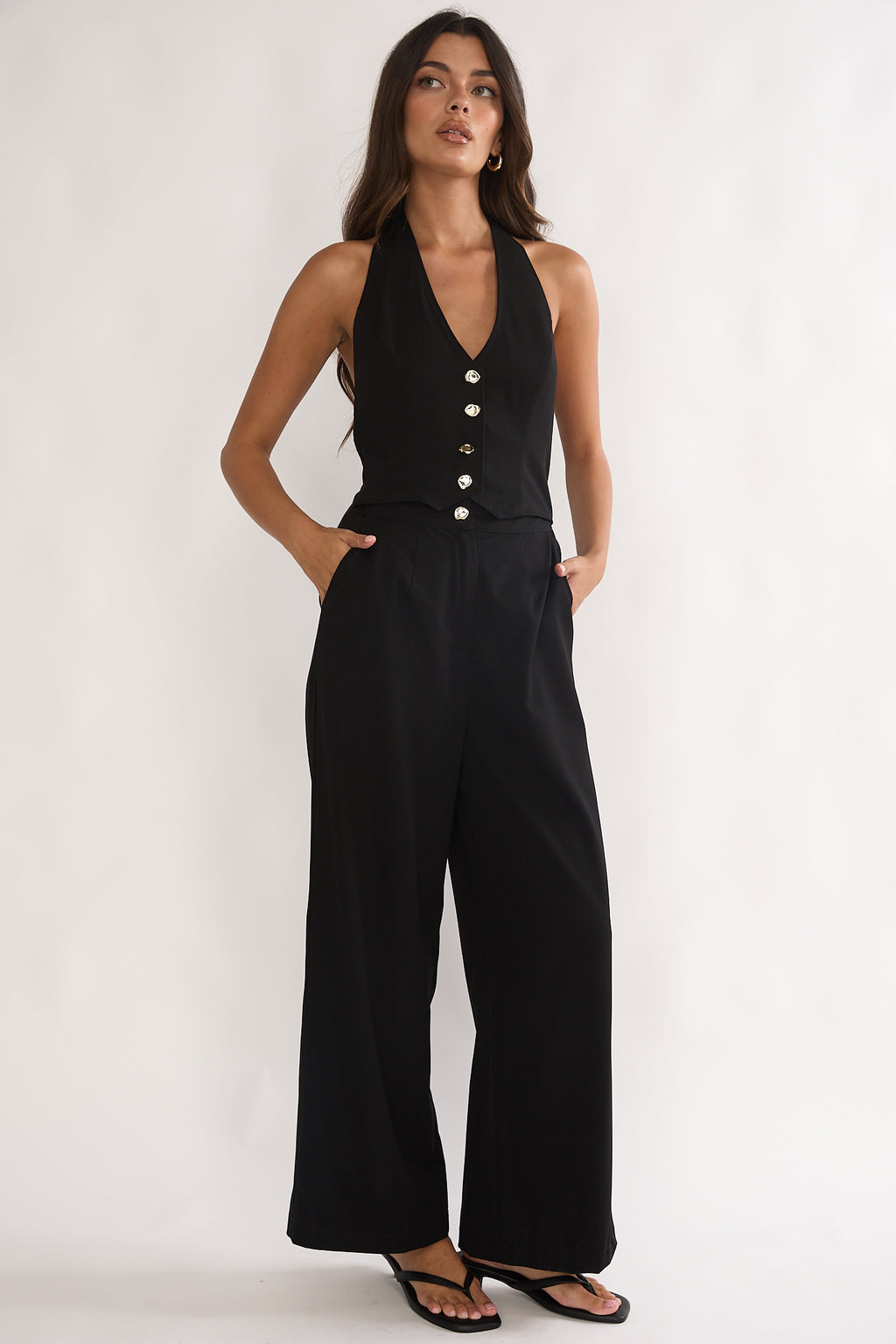 Ambrin Halterneck Button Jumpsuit Black by Selfie Leslie Australia