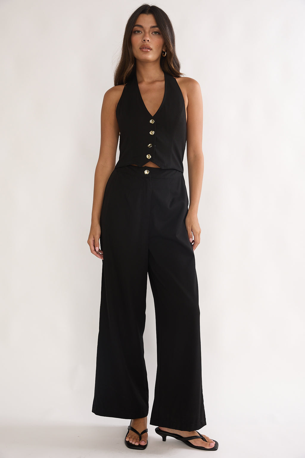 Ambrin Halterneck Button Jumpsuit Black by Selfie Leslie Australia