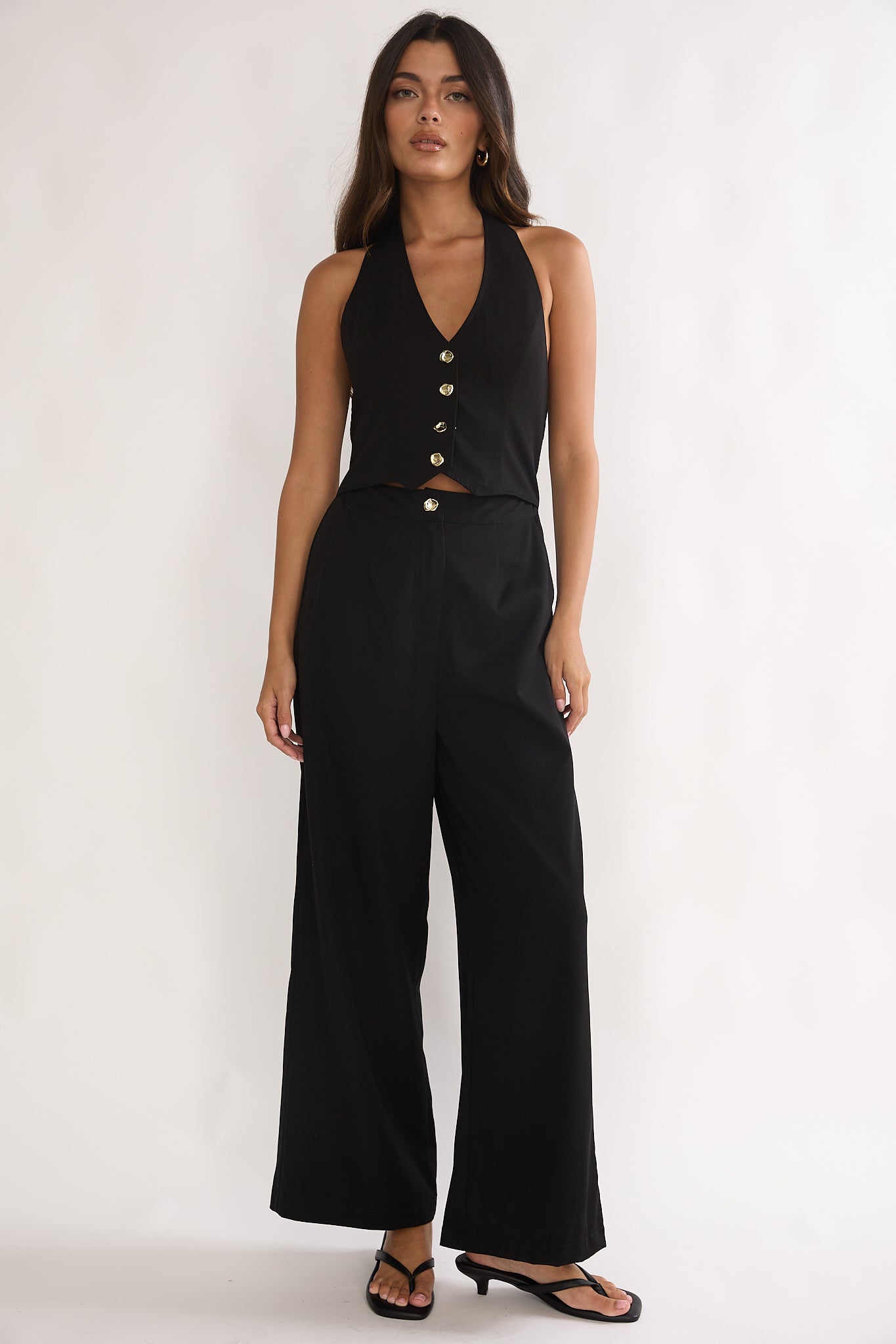 Ambrin Halterneck Button Jumpsuit Black by Selfie Leslie Australia