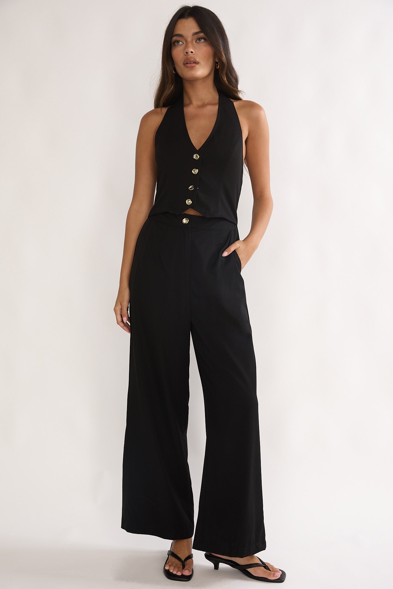 Ambrin Halterneck Button Jumpsuit Black by Selfie Leslie Australia