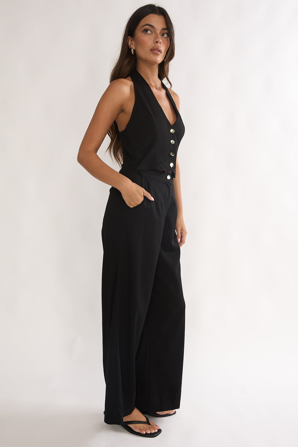 Ambrin Halterneck Button Jumpsuit Black by Selfie Leslie Australia