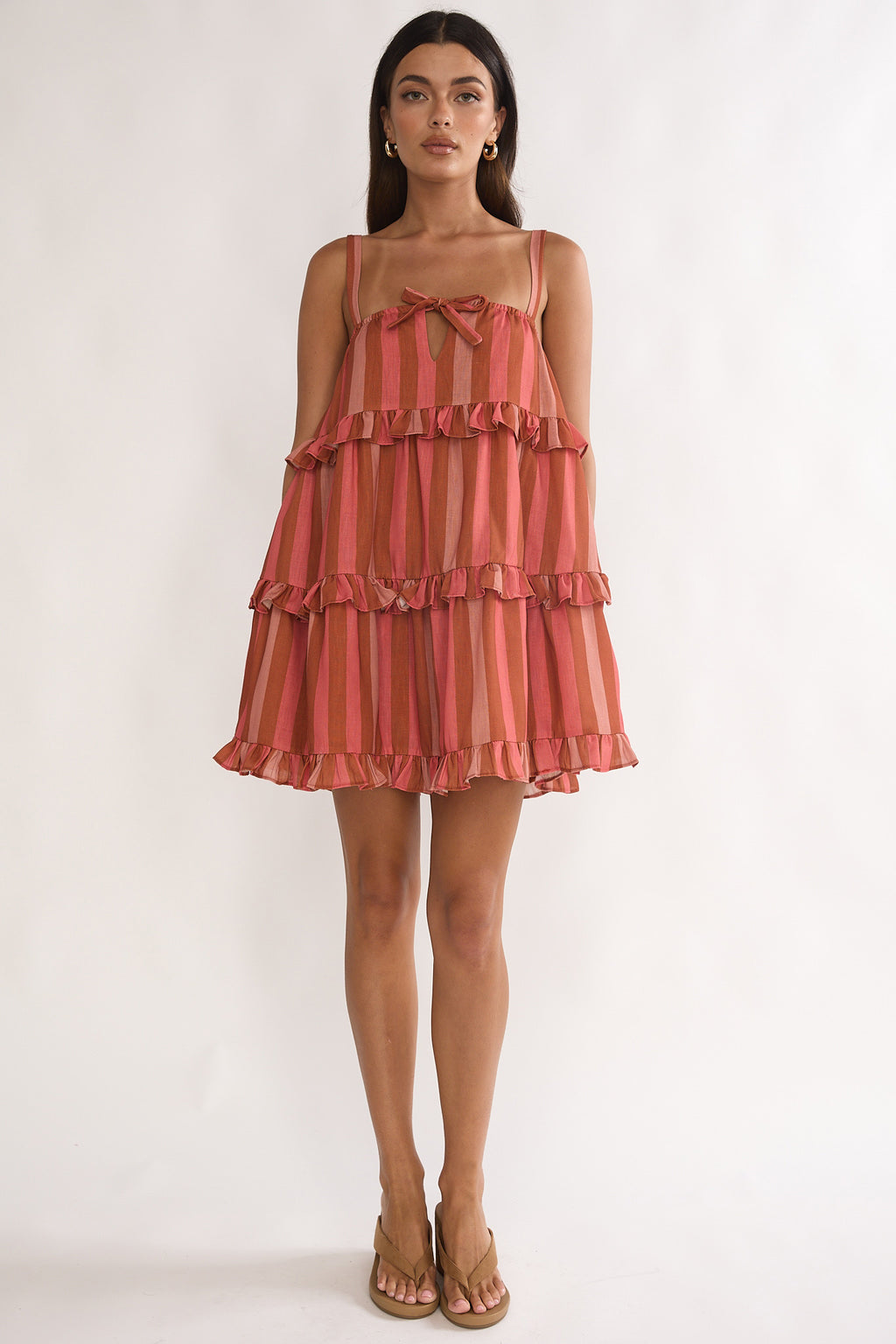 Lyndara Frill Trim Mini Dress Stripe Peach by Selfie Leslie Australia