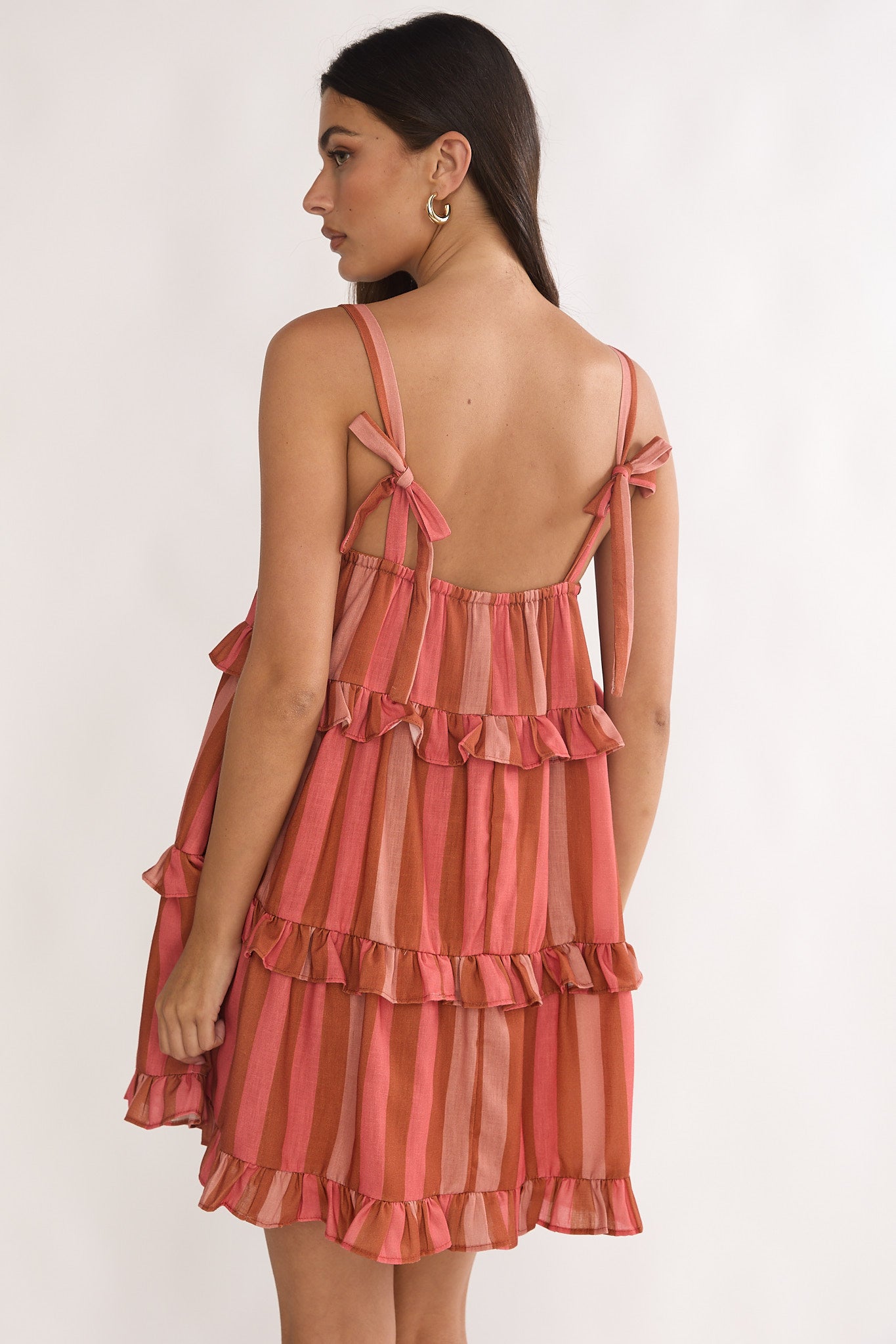 Lyndara Frill Trim Mini Dress Stripe Peach by Selfie Leslie Australia