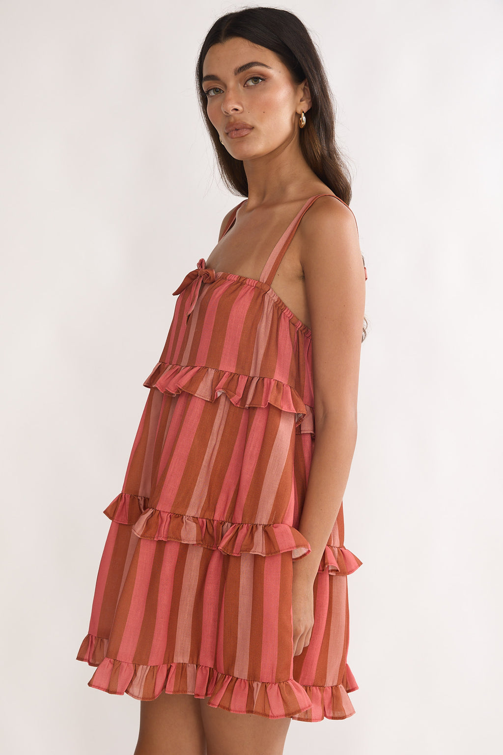 Lyndara Frill Trim Mini Dress Stripe Peach by Selfie Leslie Australia