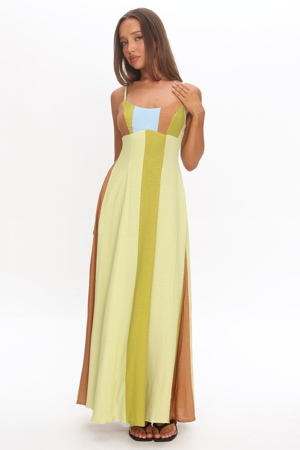 Nolan Princess Seam Maxi Dress Stripe Green by Selfie Leslie Australia
