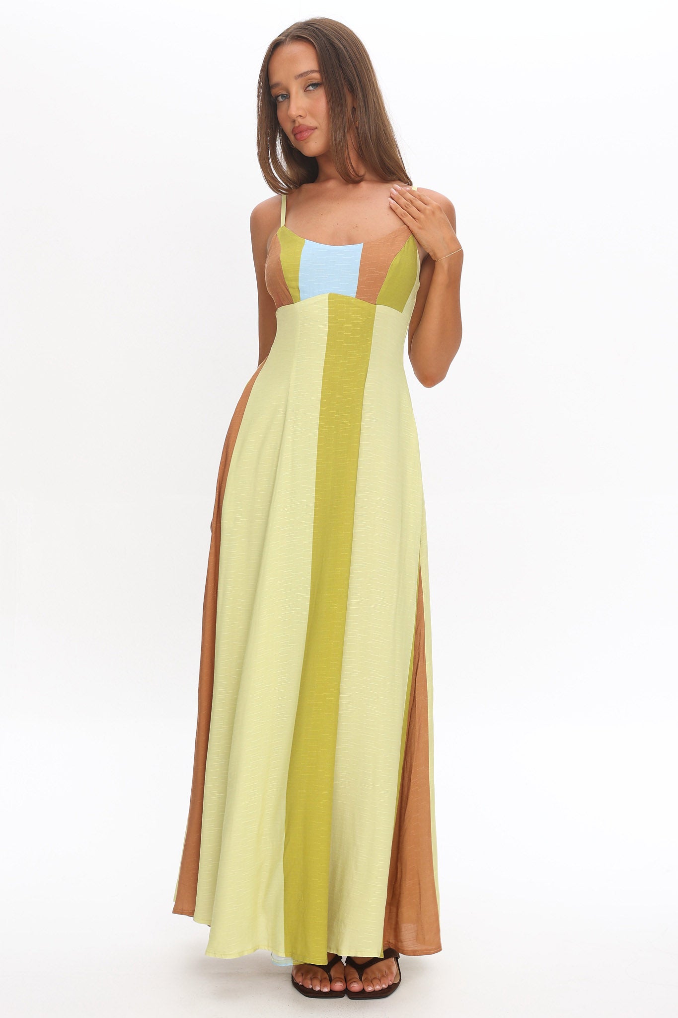 Nolan Princess Seam Maxi Dress Stripe Green by Selfie Leslie Australia