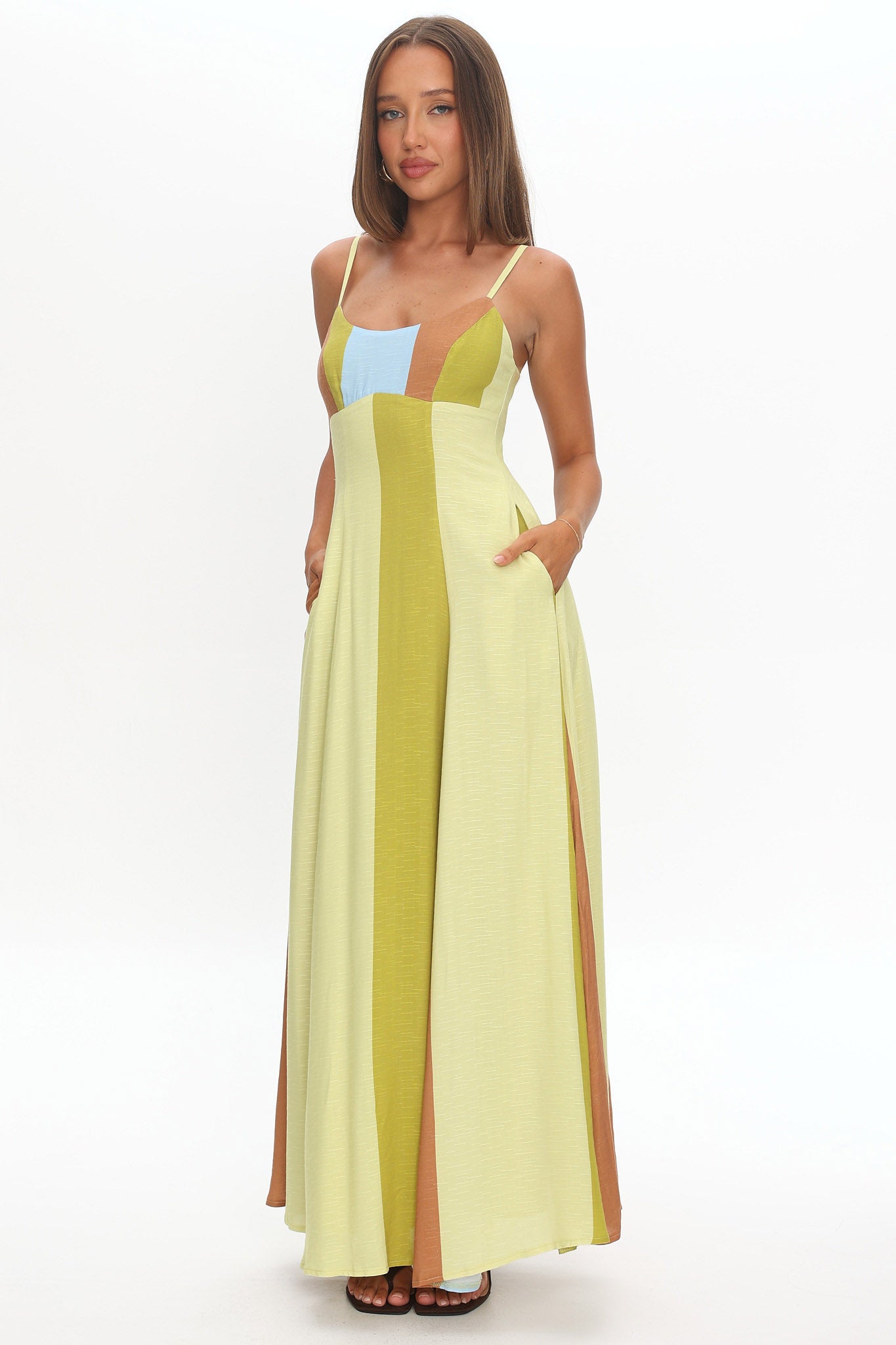 Nolan Princess Seam Maxi Dress Stripe Green by Selfie Leslie Australia