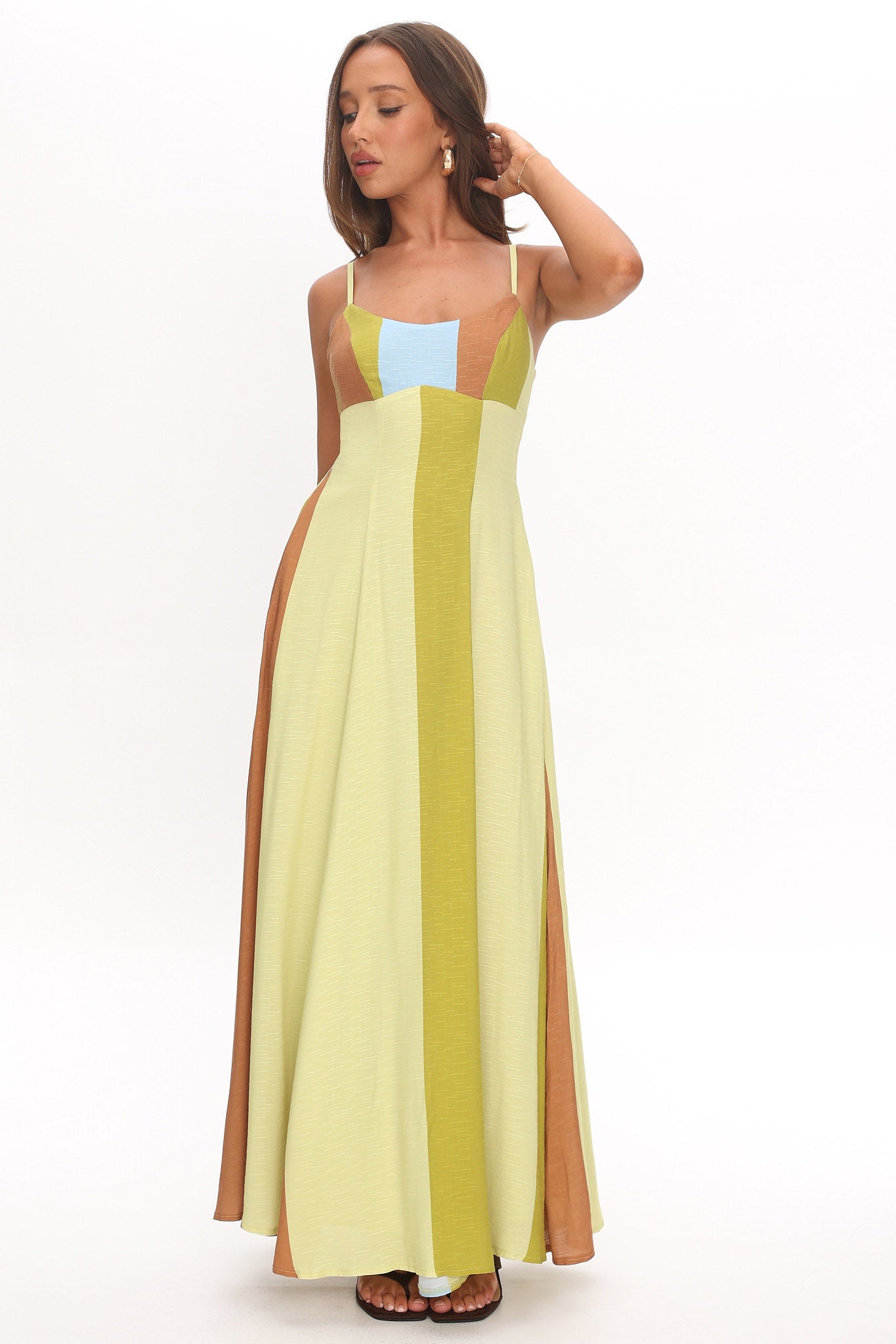 Nolan Princess Seam Maxi Dress Stripe Green by Selfie Leslie Australia
