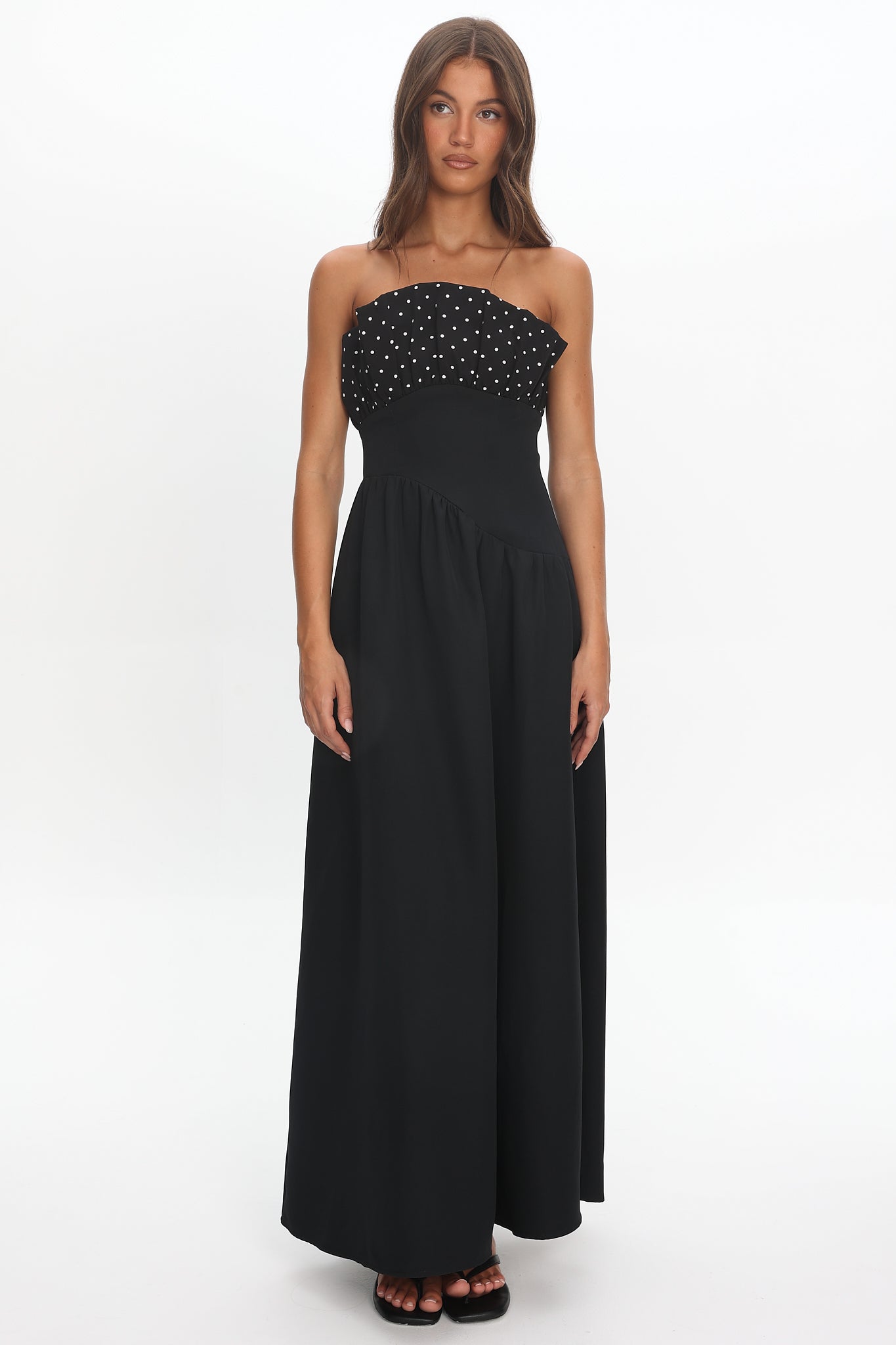 Illianah Frill Bust Asymmetric Hem Maxi Dress Black by Selfie Leslie Australia