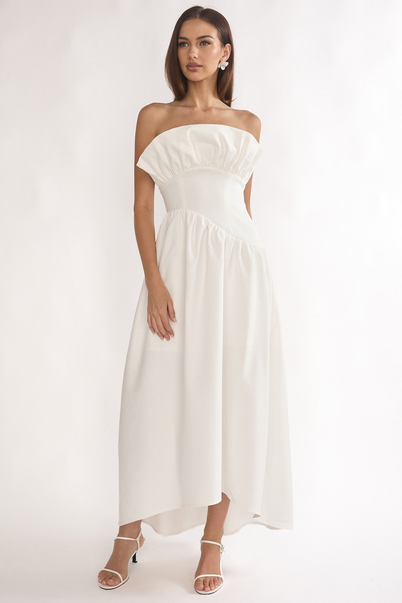 Ilianah Frill Bust Asymmetric Hem Maxi Dress Off White by Selfie Leslie Australia