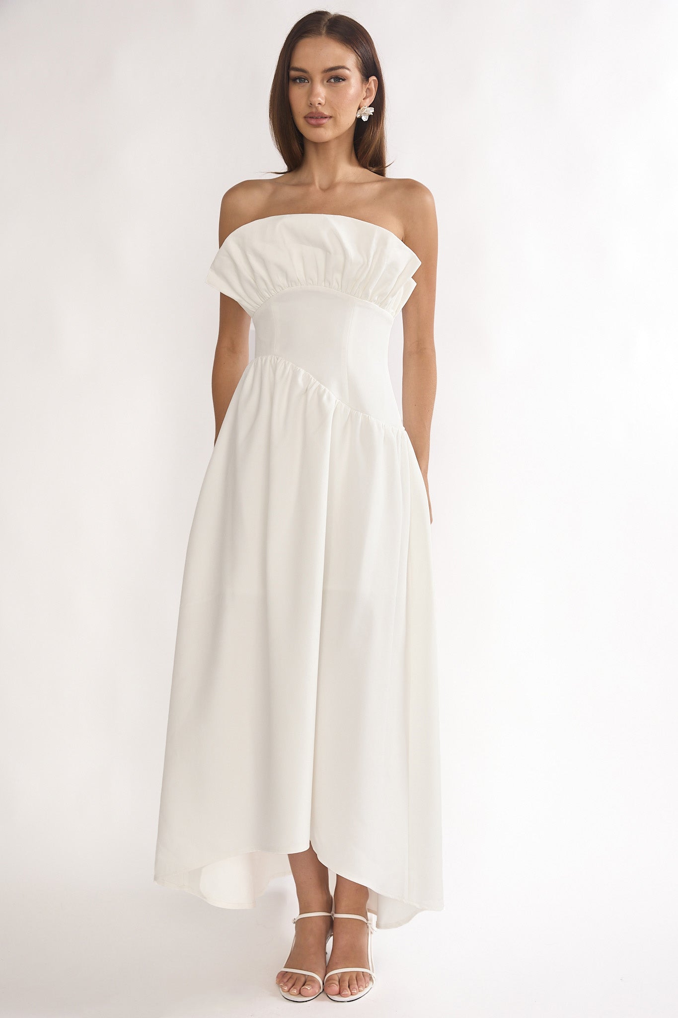 Ilianah Frill Bust Asymmetric Hem Maxi Dress Off White by Selfie Leslie Australia