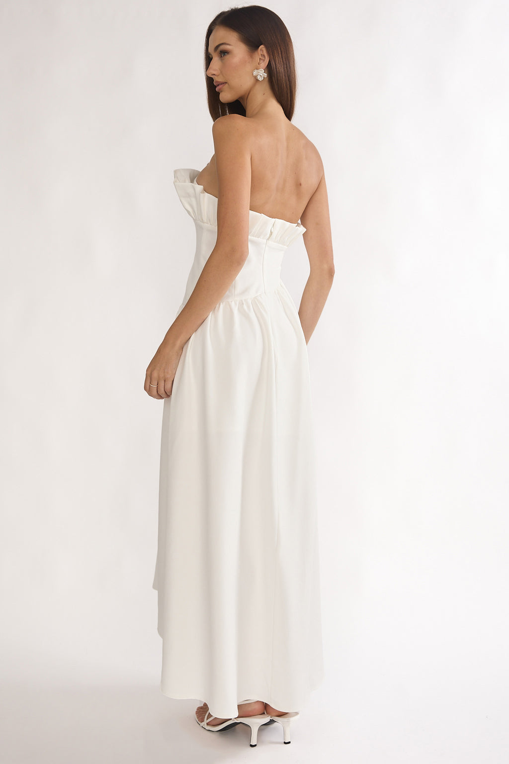 Ilianah Frill Bust Asymmetric Hem Maxi Dress Off White by Selfie Leslie Australia