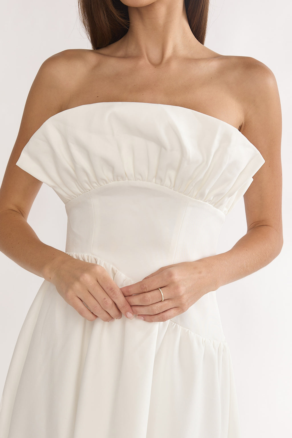 Ilianah Frill Bust Asymmetric Hem Maxi Dress Off White by Selfie Leslie Australia