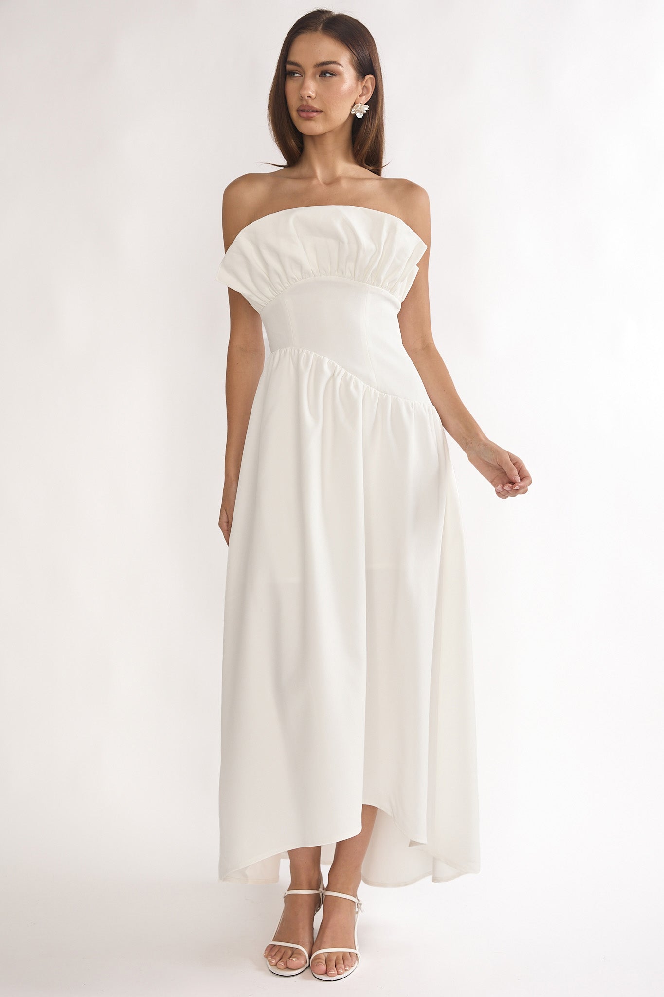 Ilianah Frill Bust Asymmetric Hem Maxi Dress Off White by Selfie Leslie Australia