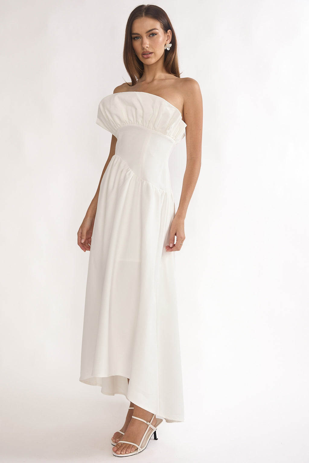 Ilianah Frill Bust Asymmetric Hem Maxi Dress Off White by Selfie Leslie Australia