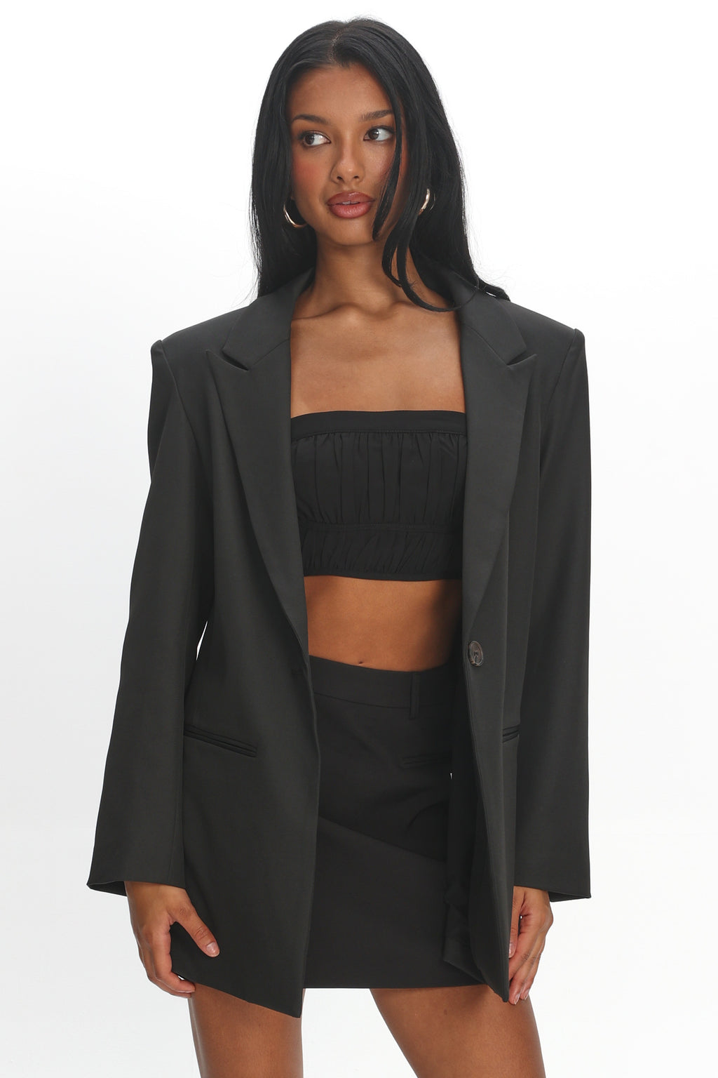 Serana Notch Lapel Oversized Blazer Black by Selfie Leslie Australia