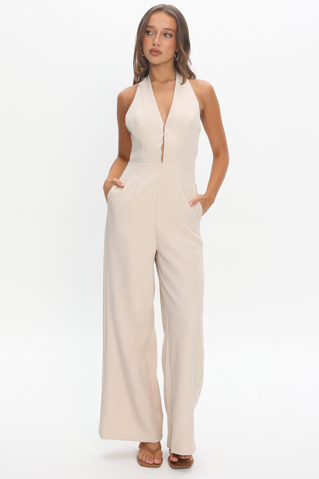 Enlighten Halterneck Jumpsuit Beige