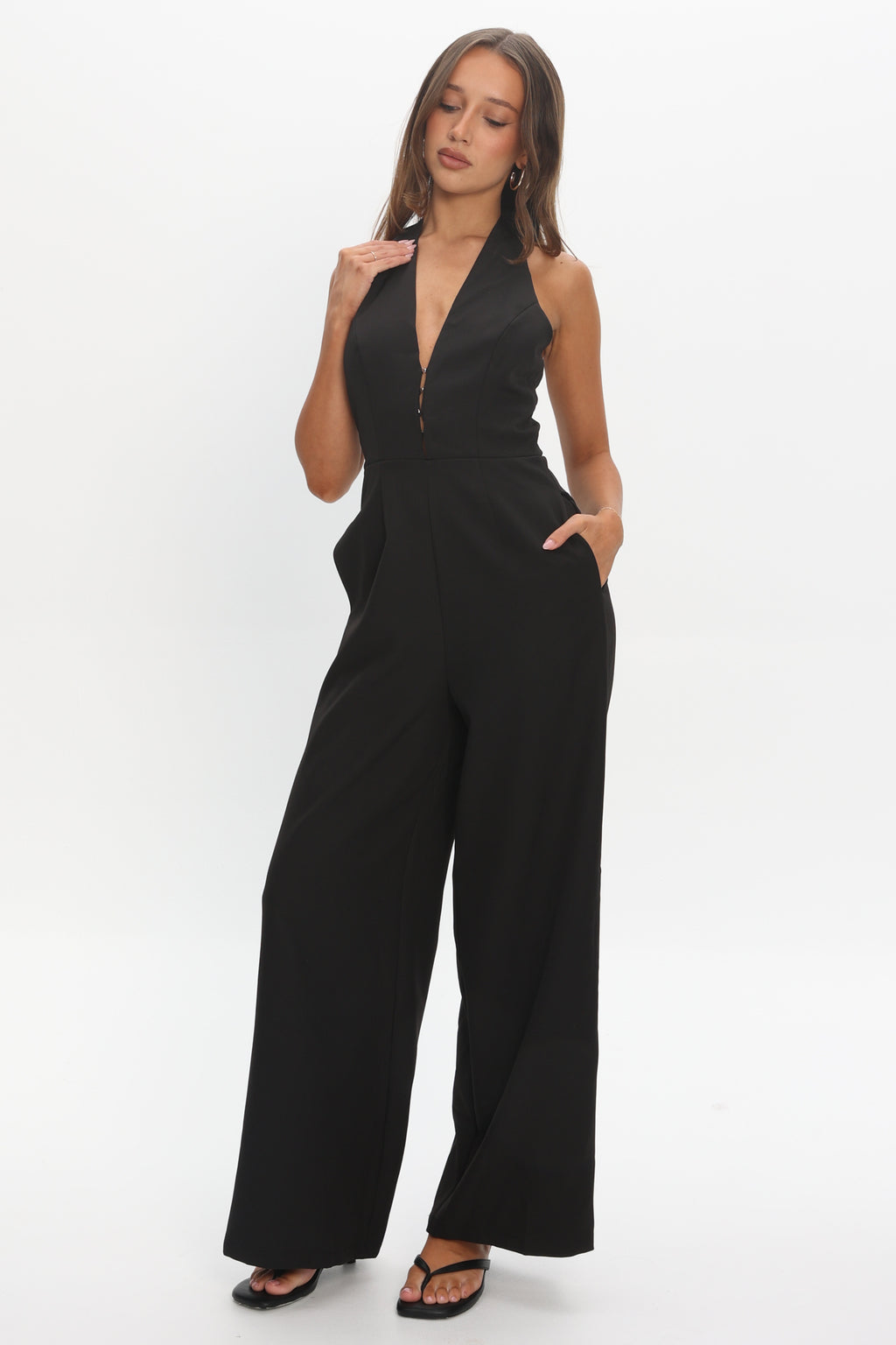 Enlighten Halterneck Jumpsuit Black by Selfie Leslie Australia