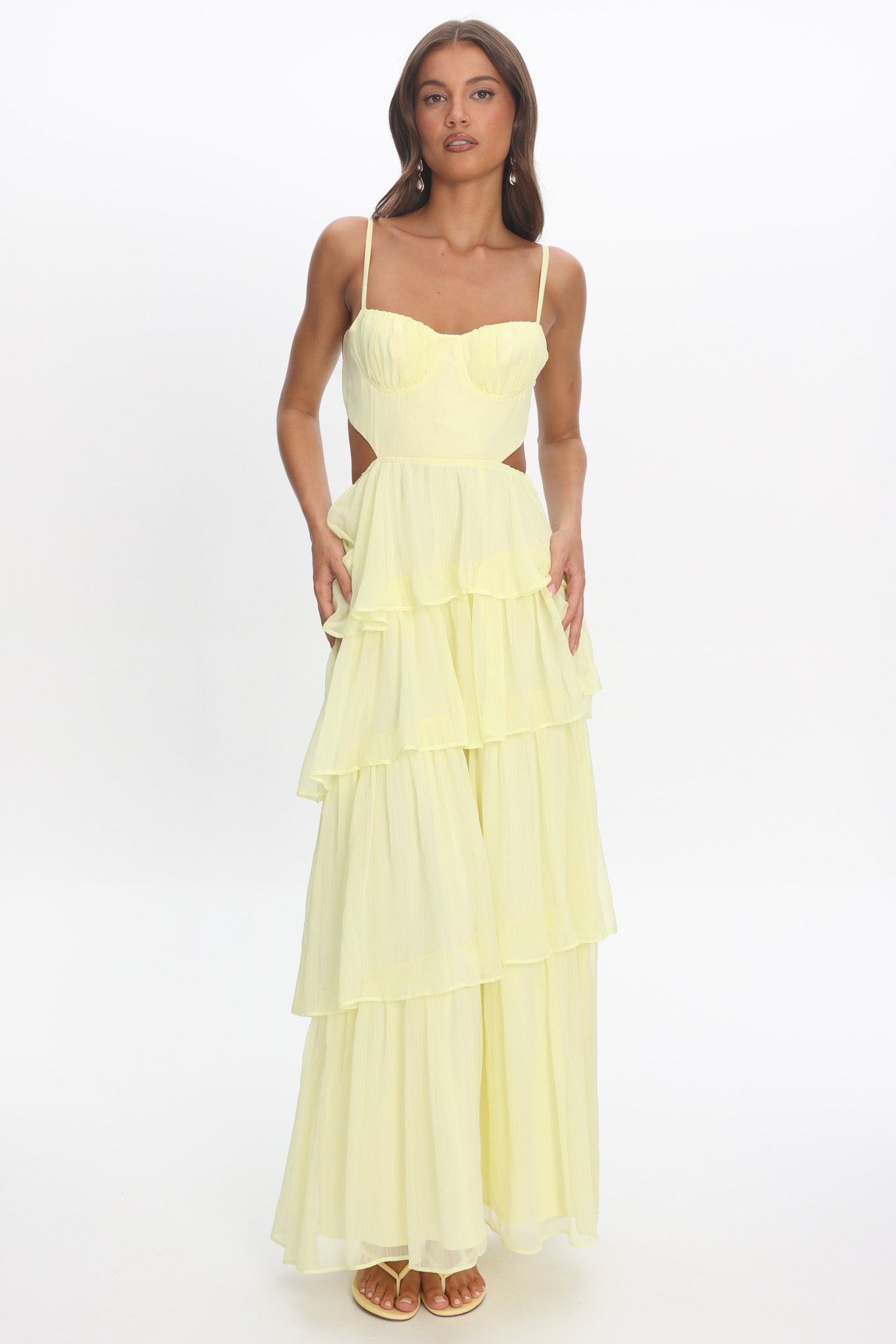 Vianne Tiered Cut-Out Maxi Dress Butter by Selfie Leslie Australia