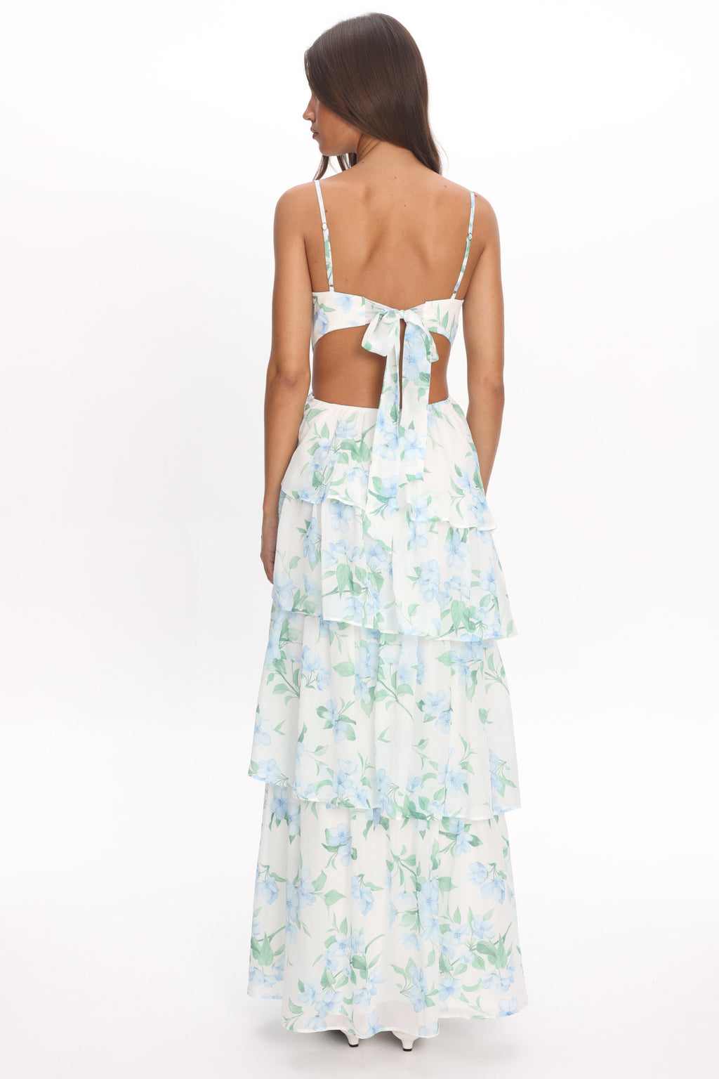 Vianne Tiered Cut-Out Maxi Dress Floral Blue by Selfie Leslie Australia
