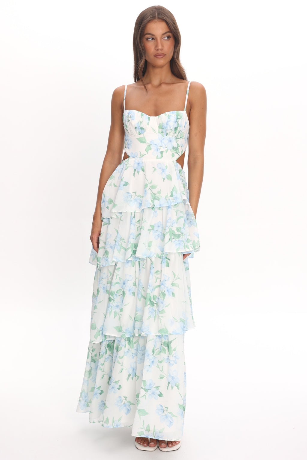 Vianne Tiered Cut-Out Maxi Dress Floral Blue by Selfie Leslie Australia