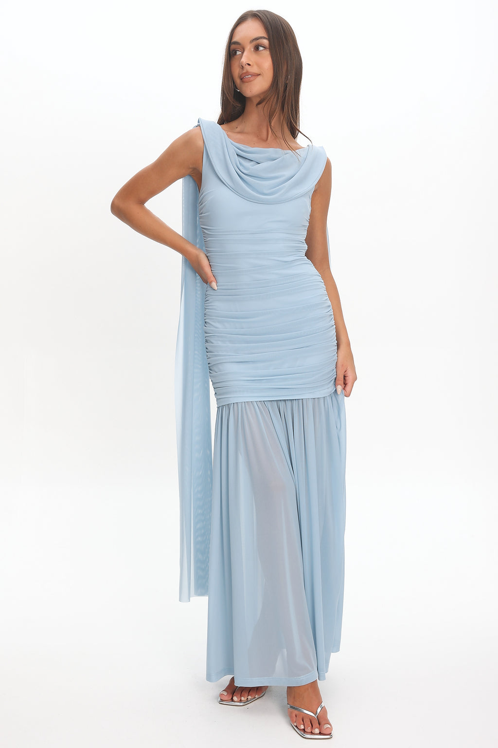 Rosellea Draped Shoulder Maxi Dress Blue by Selfie Leslie Australia