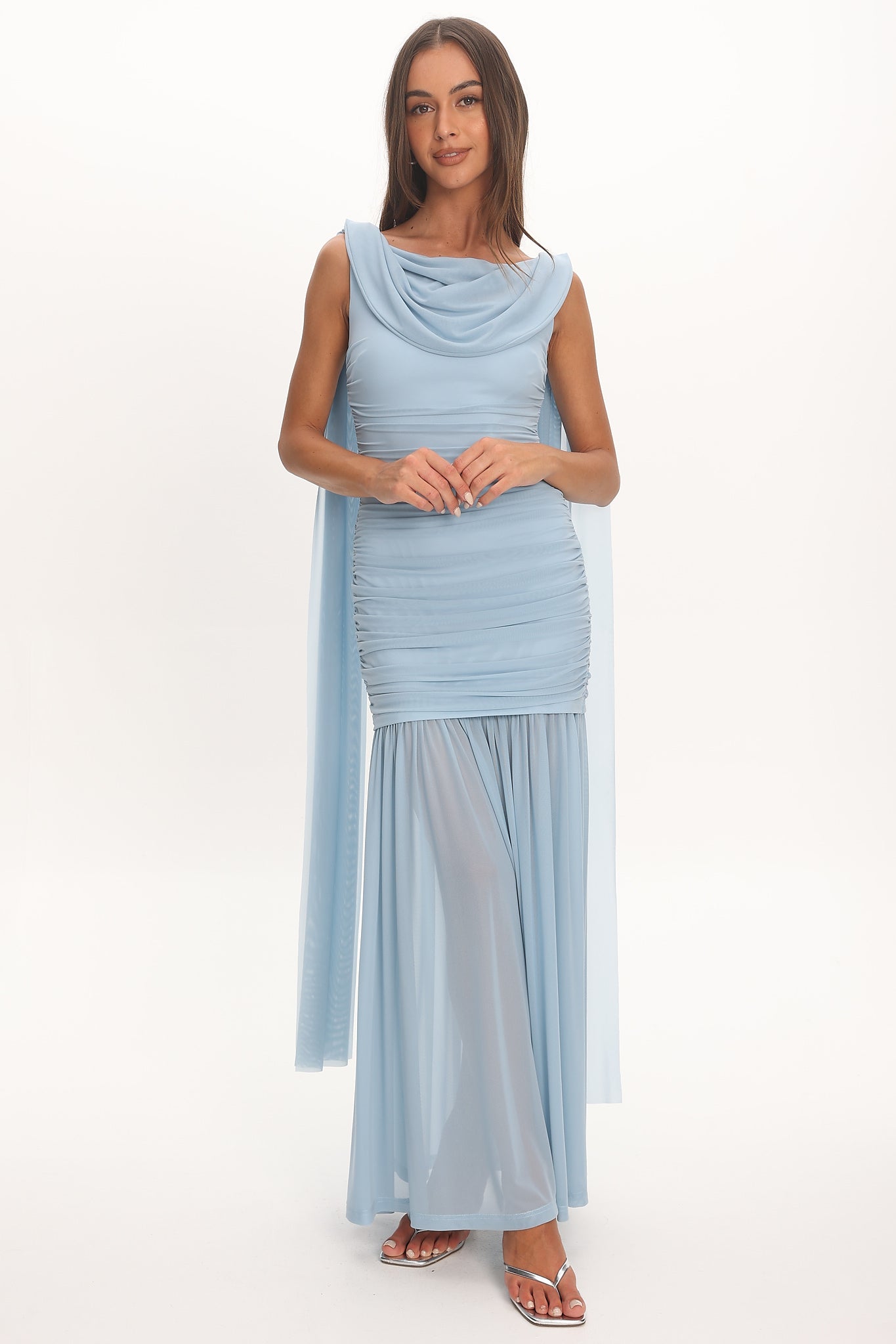 Rosellea Draped Shoulder Maxi Dress Blue by Selfie Leslie Australia