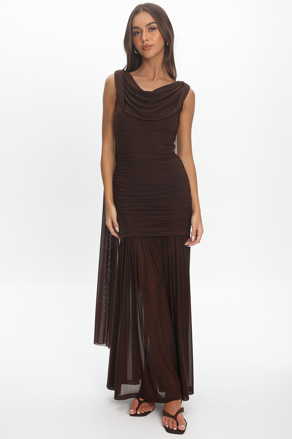 Rosellea Draped Shoulder Maxi Dress Chocolate by Selfie Leslie Australia