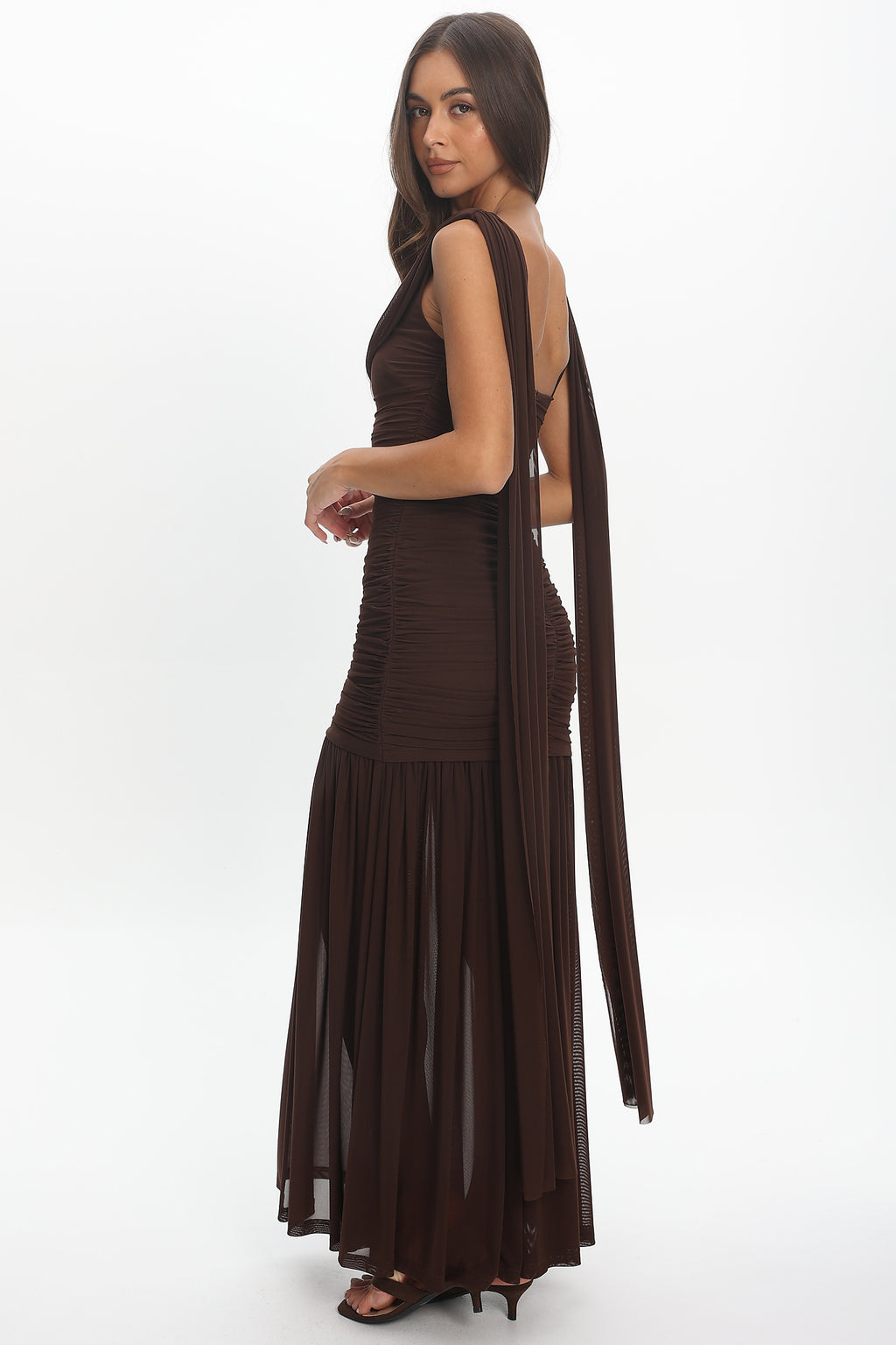 Rosellea Draped Shoulder Maxi Dress Chocolate by Selfie Leslie Australia