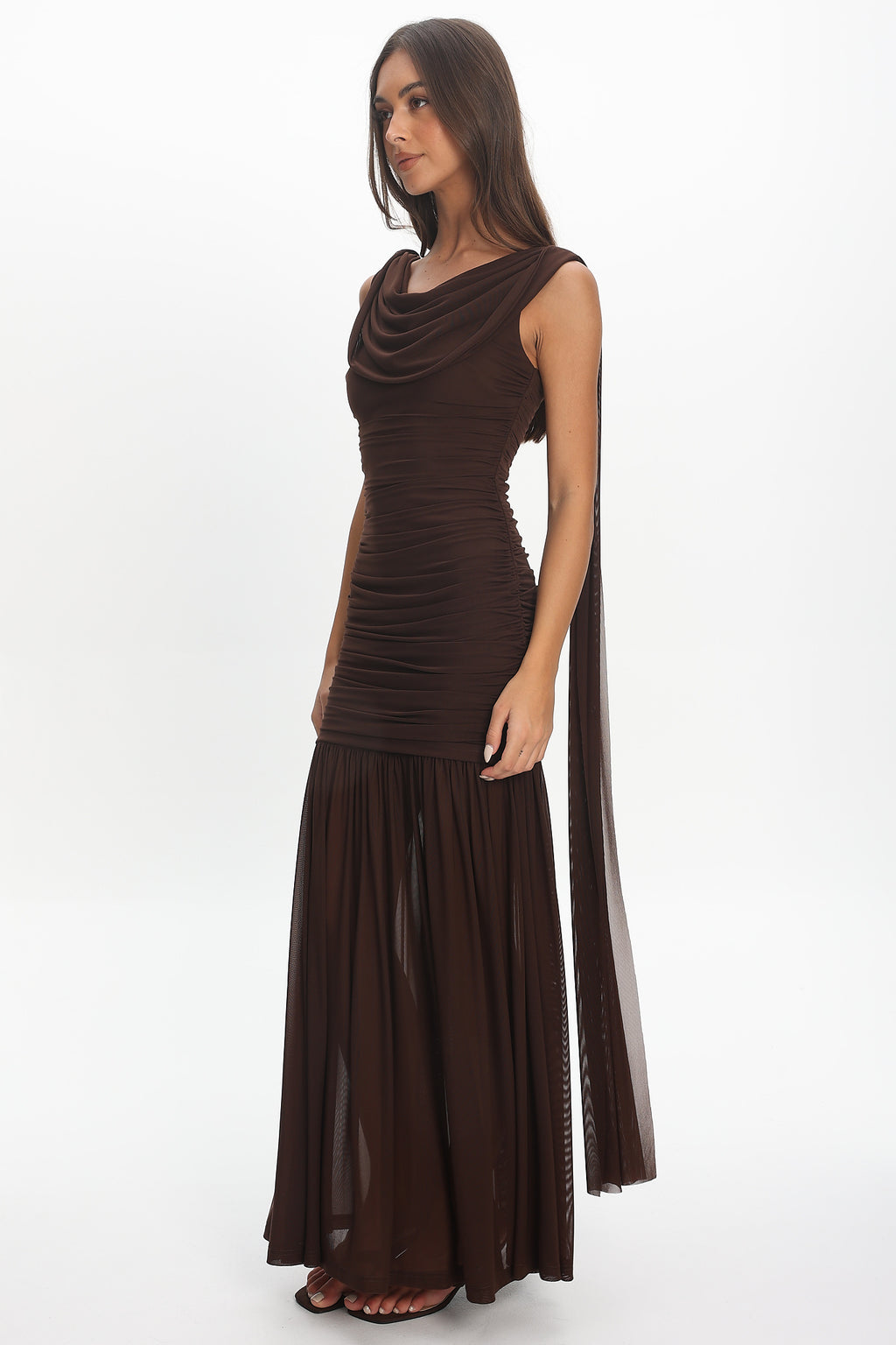 Rosellea Draped Shoulder Maxi Dress Chocolate by Selfie Leslie Australia