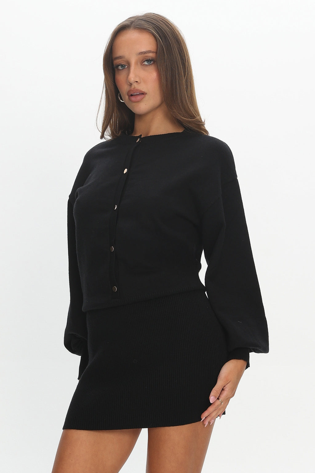Azari Buttoned Knit Mini Dress Black by Selfie Leslie Australia