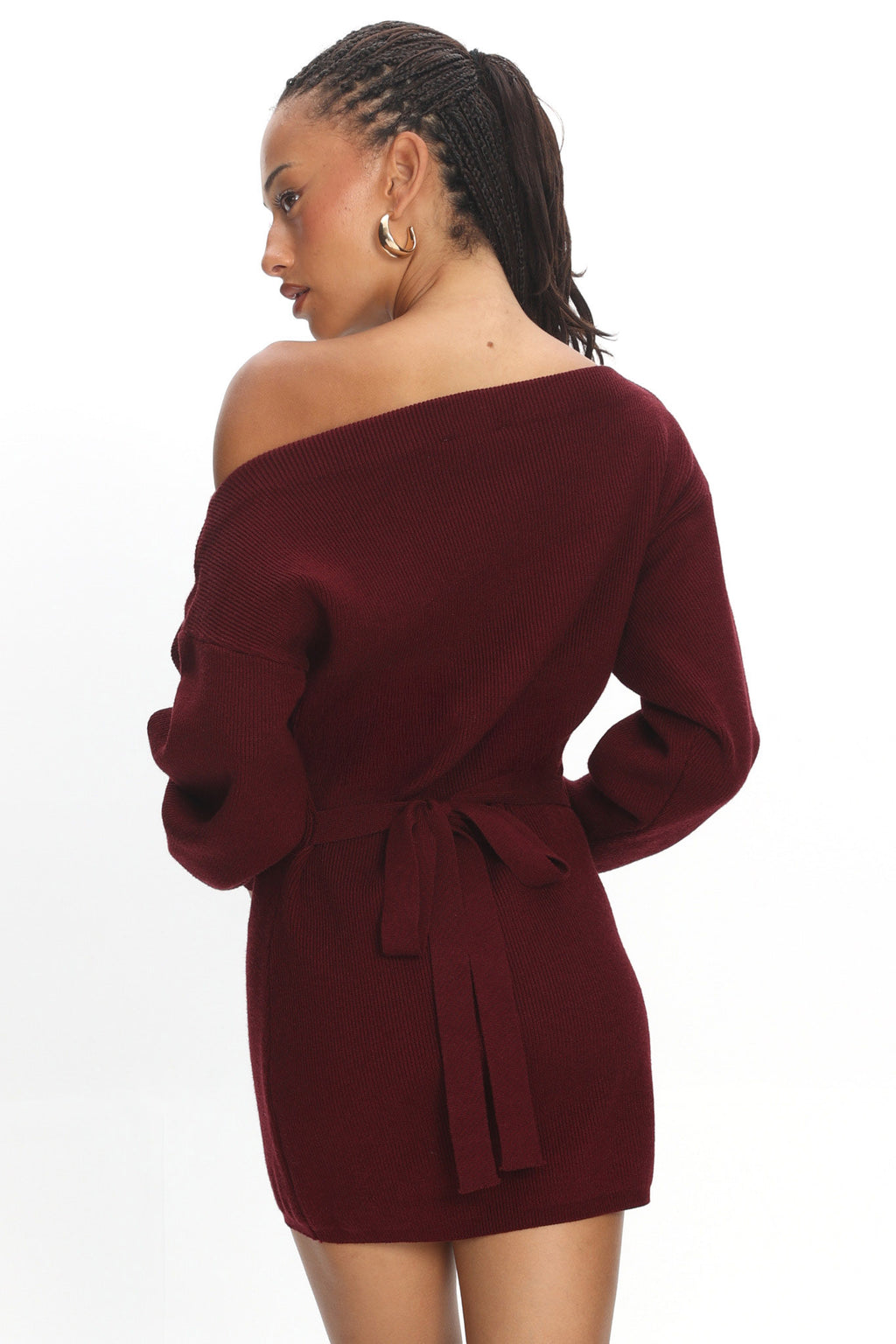 Fremont One-Shoulder Fuzzy Knit Mini Dress Wine by Selfie Leslie Australia