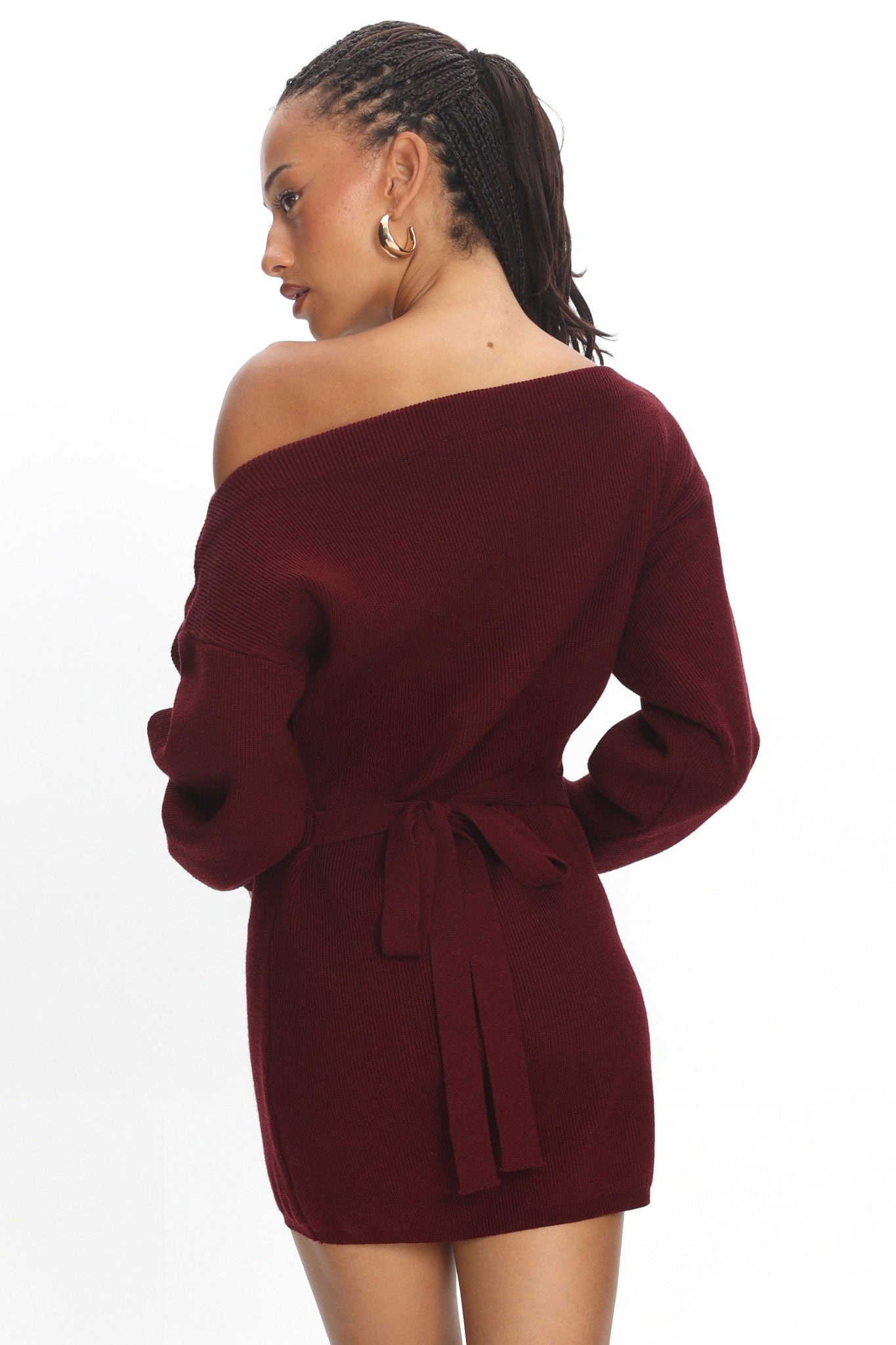 Fremont One-Shoulder Fuzzy Knit Mini Dress Wine by Selfie Leslie Australia