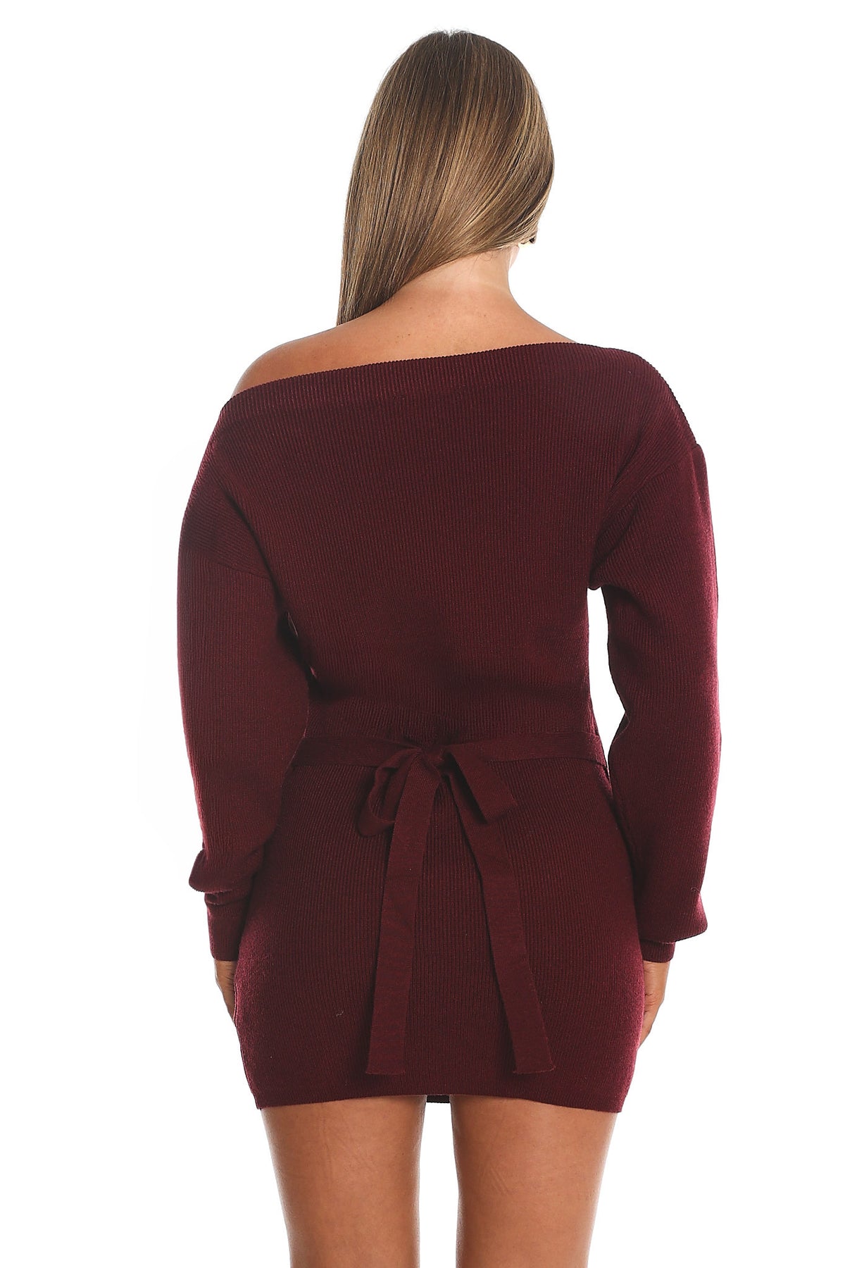 Fremont One-Shoulder Fuzzy Knit Mini Dress Wine by Selfie Leslie Australia