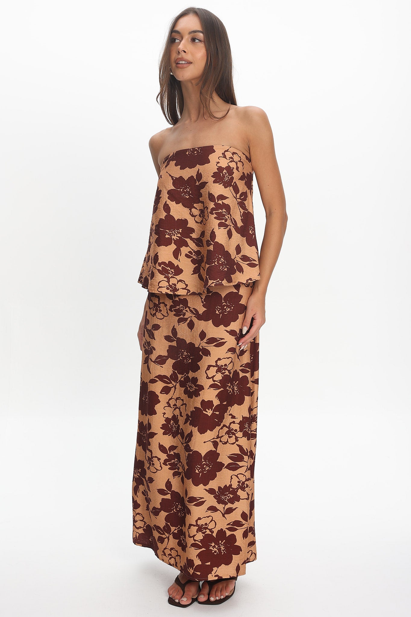 Sorella Floral Maxi Skirt Chocolate