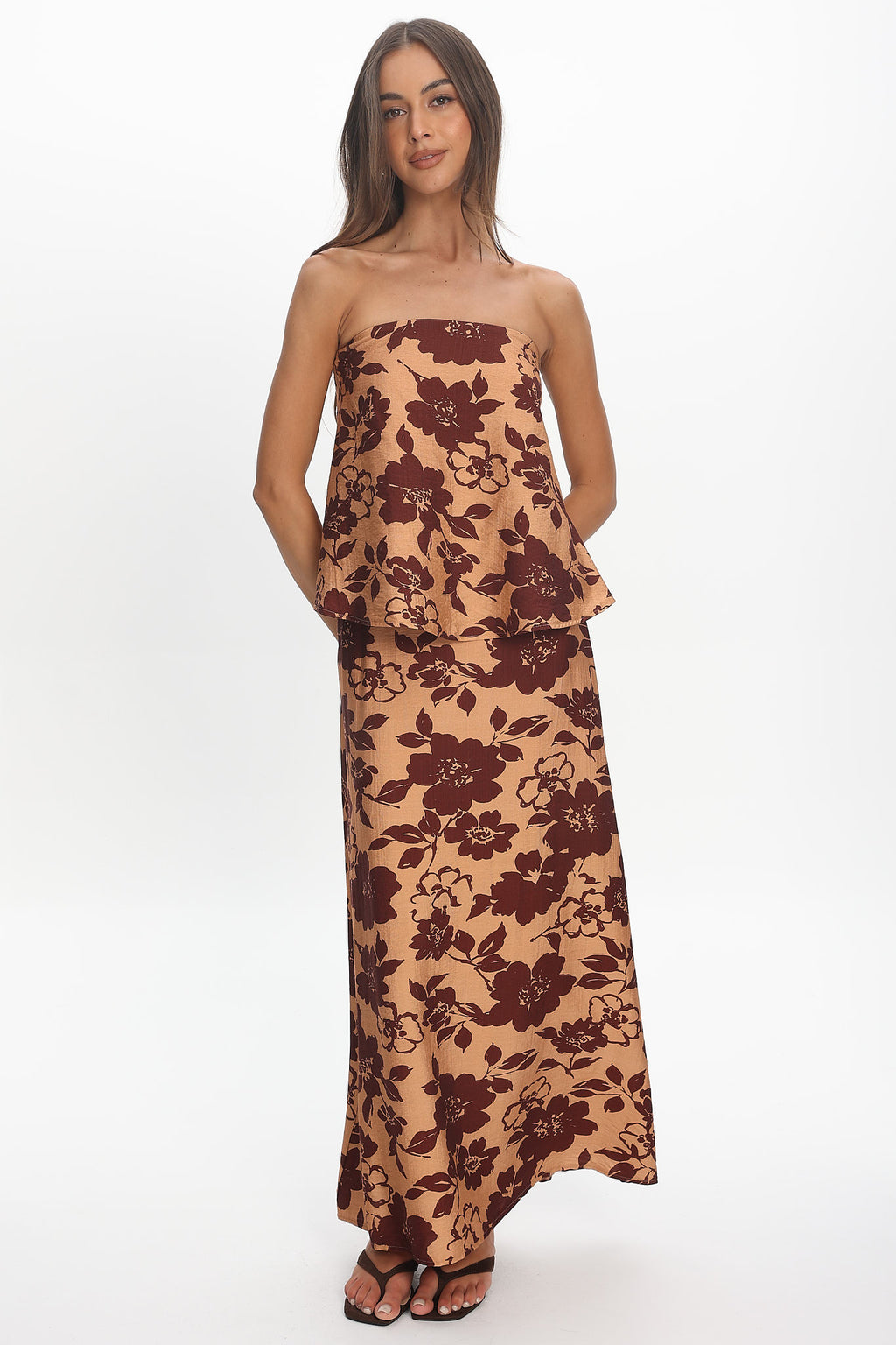 Sorella Floral Maxi Skirt Chocolate