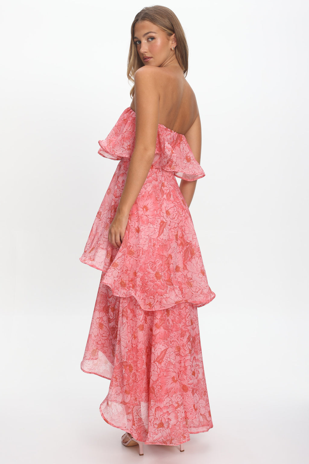 Honfleur Strapless Layered Maxi Dress Print Pink by Selfie Leslie Australia